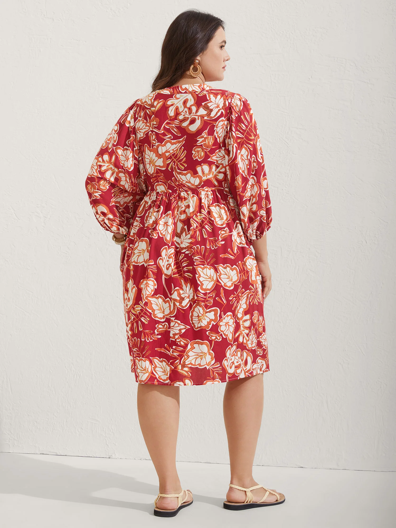Floral Lace Trim Button Front Midi Dress - Image 4