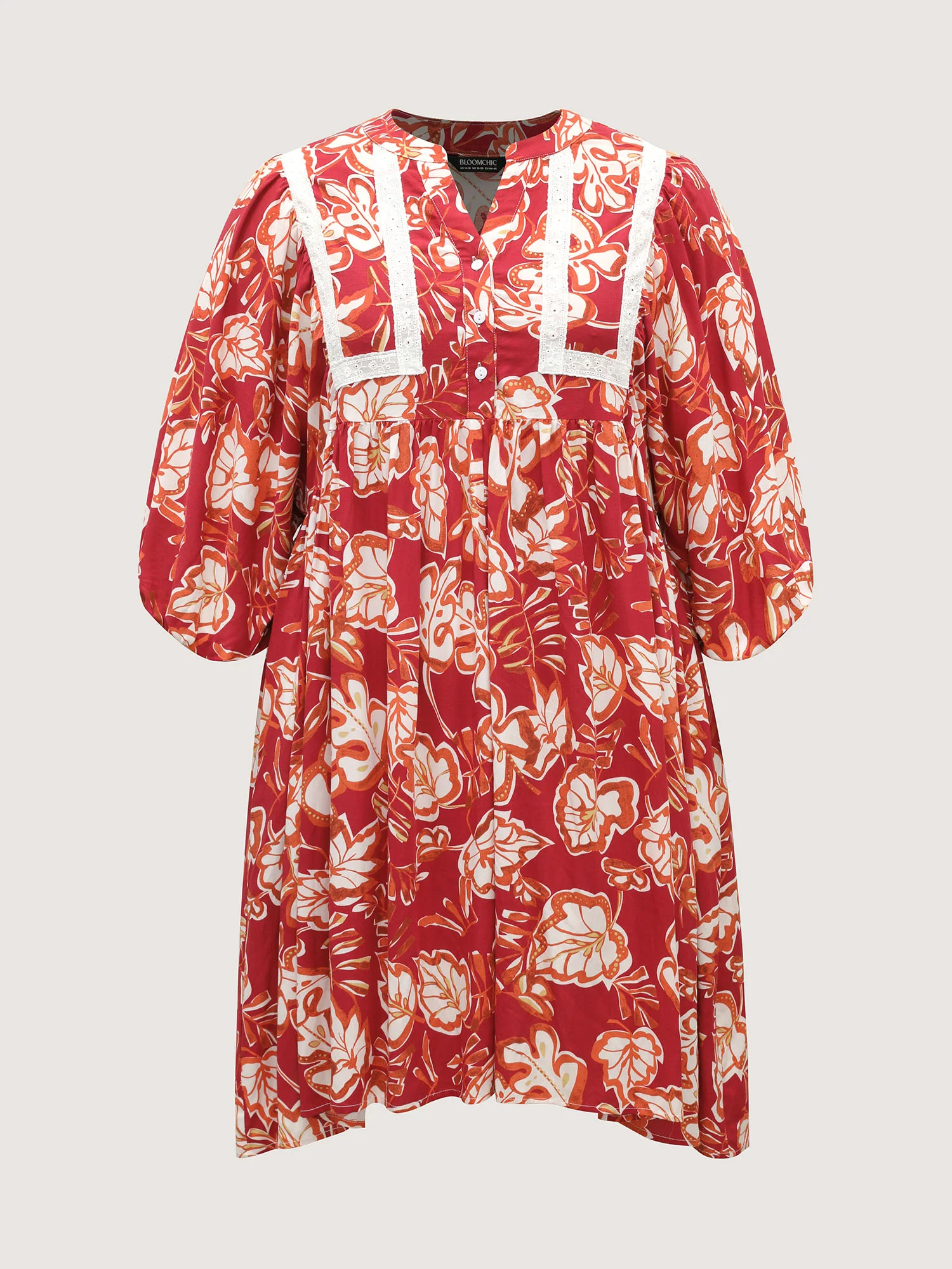 Floral Lace Trim Button Front Midi Dress - Image 7