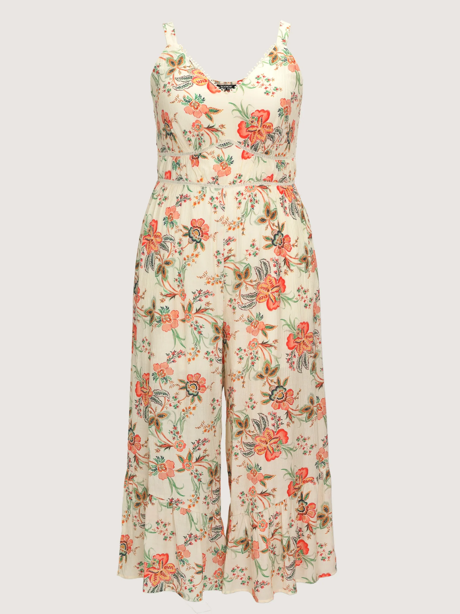 Floral Lace Trim Cinched-Waist Jumpsuit - Image 7
