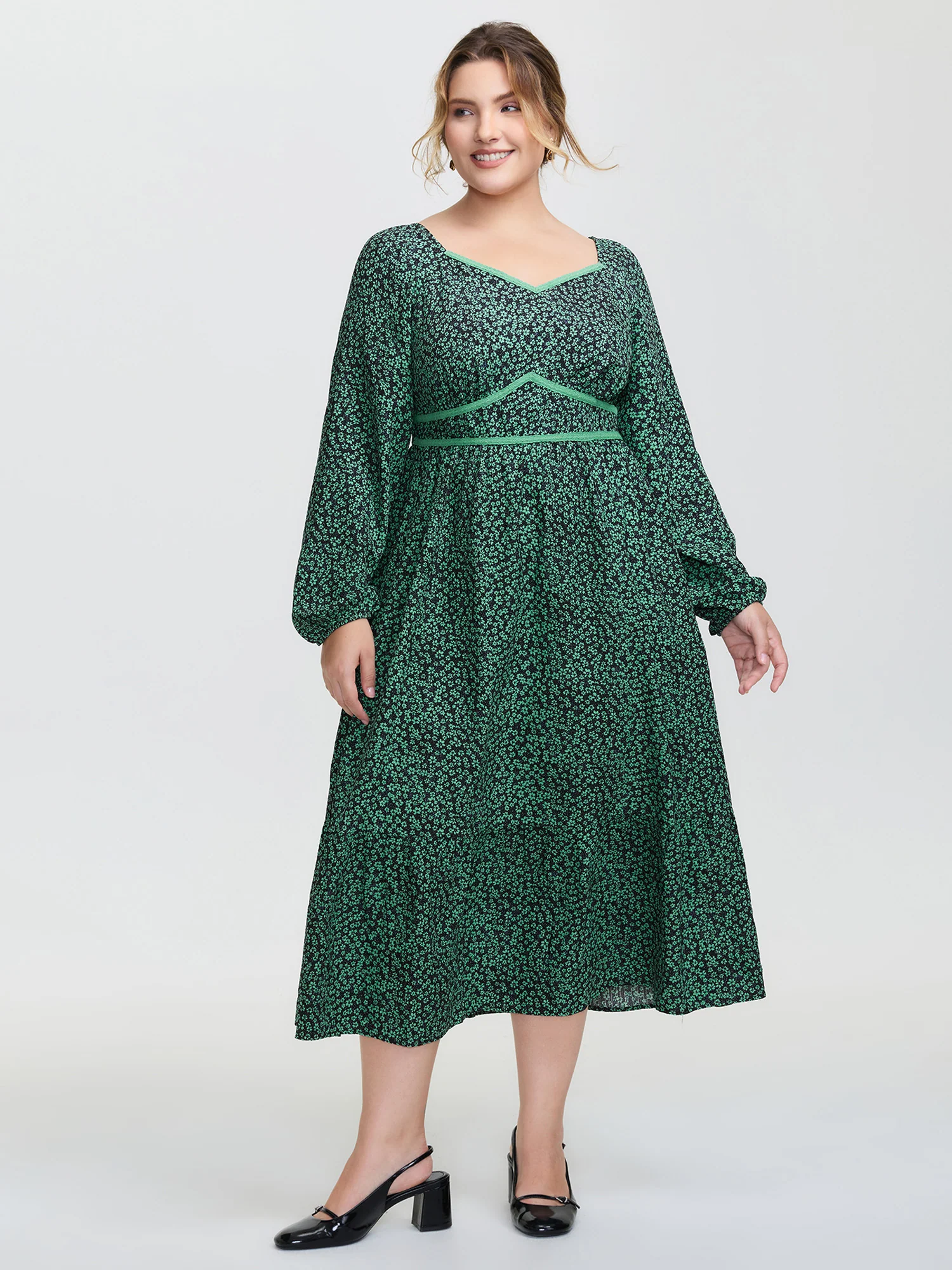 Floral Lace Trim Cinched-Waist Maxi Dress - Image 3