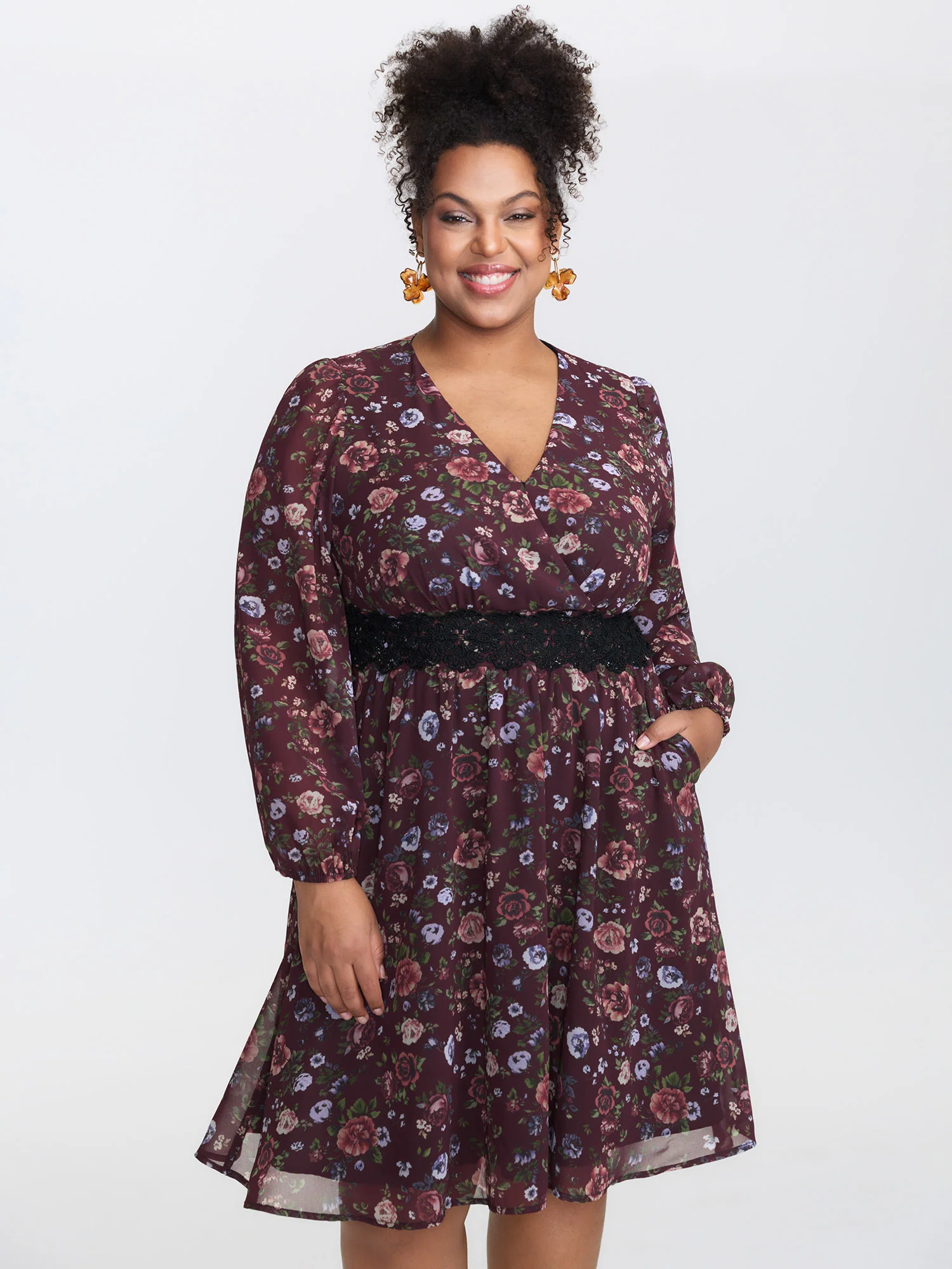 Floral Lace Trim Cinched-Waist Mini Dress - Image 2