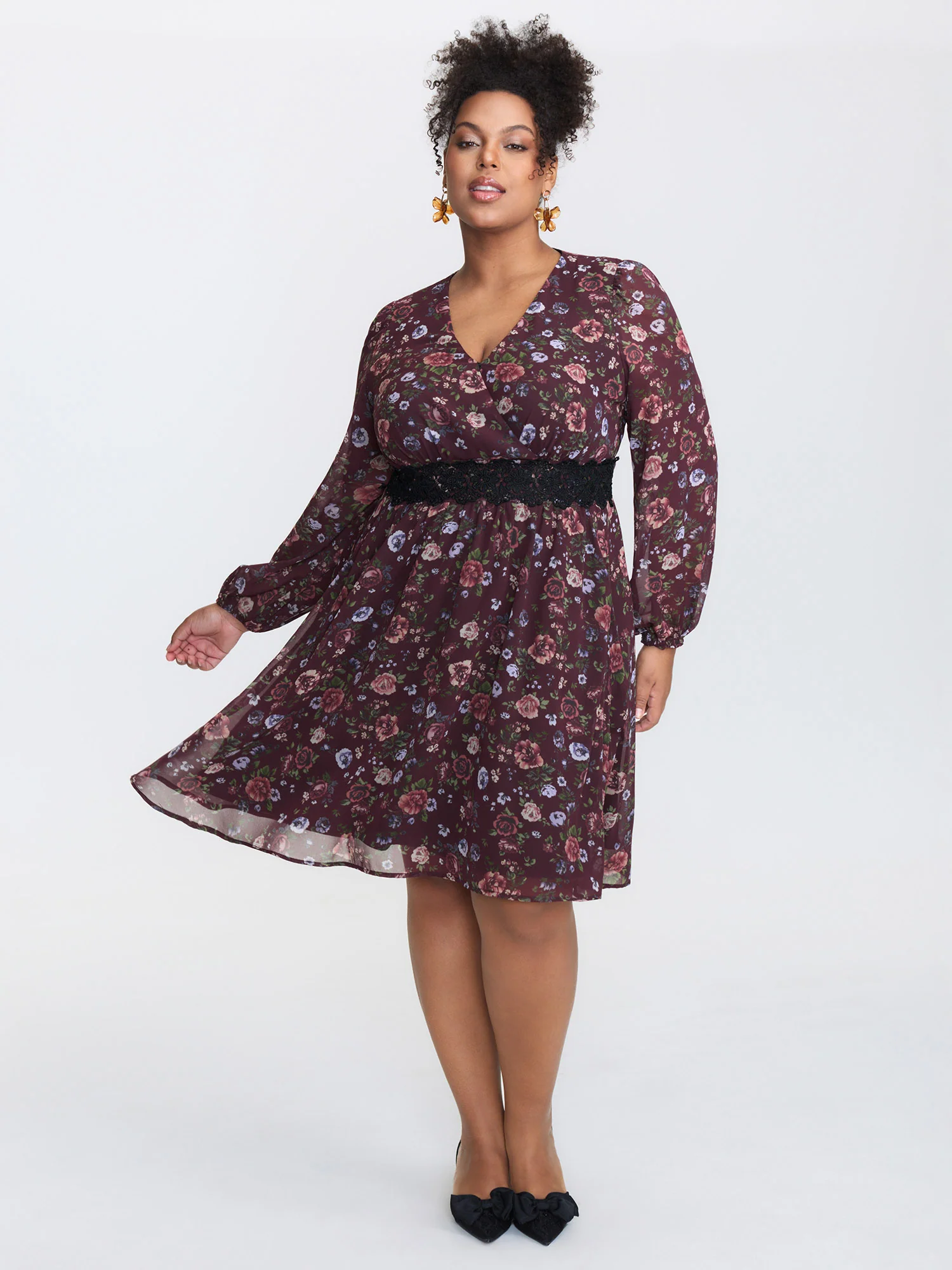 Floral Lace Trim Cinched-Waist Mini Dress - Image 4