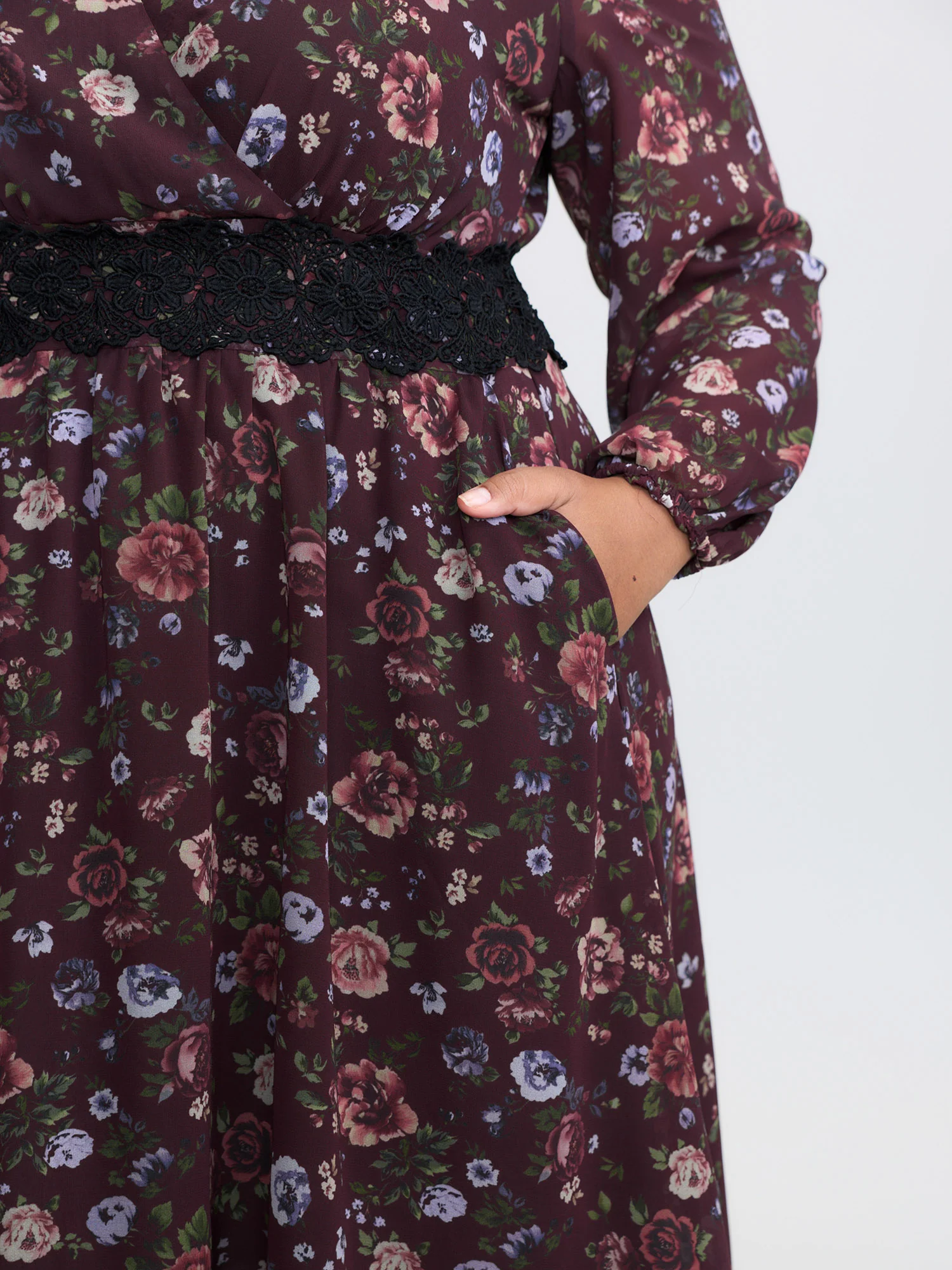 Floral Lace Trim Cinched-Waist Mini Dress - Image 5