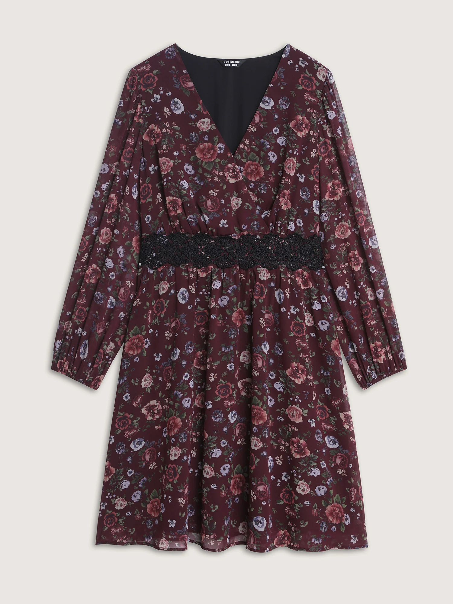 Floral Lace Trim Cinched-Waist Mini Dress - Image 7