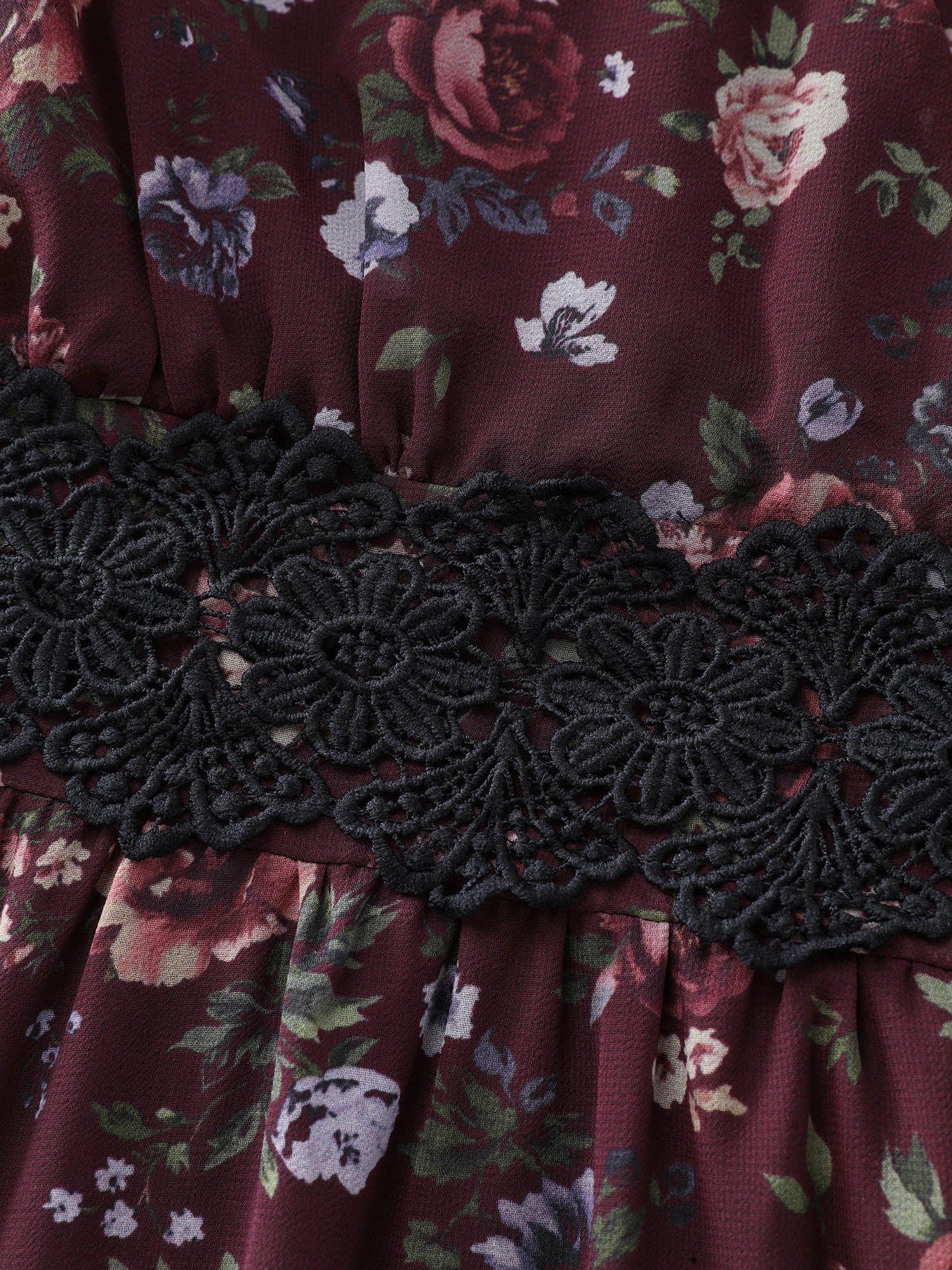 Floral Lace Trim Cinched-Waist Mini Dress - Image 8
