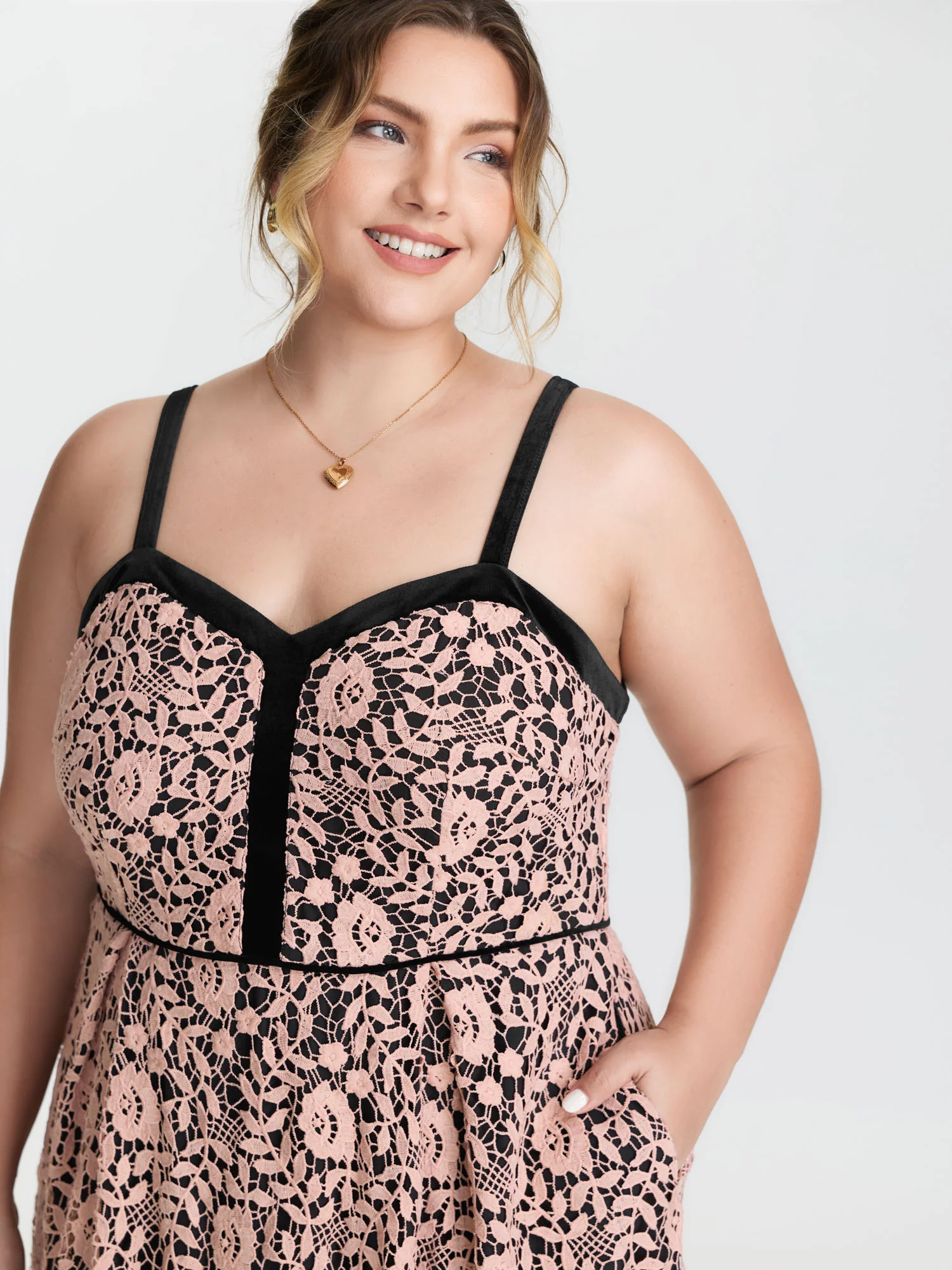 Floral Lace Trim Color Contrast Maxi Dress - Image 2