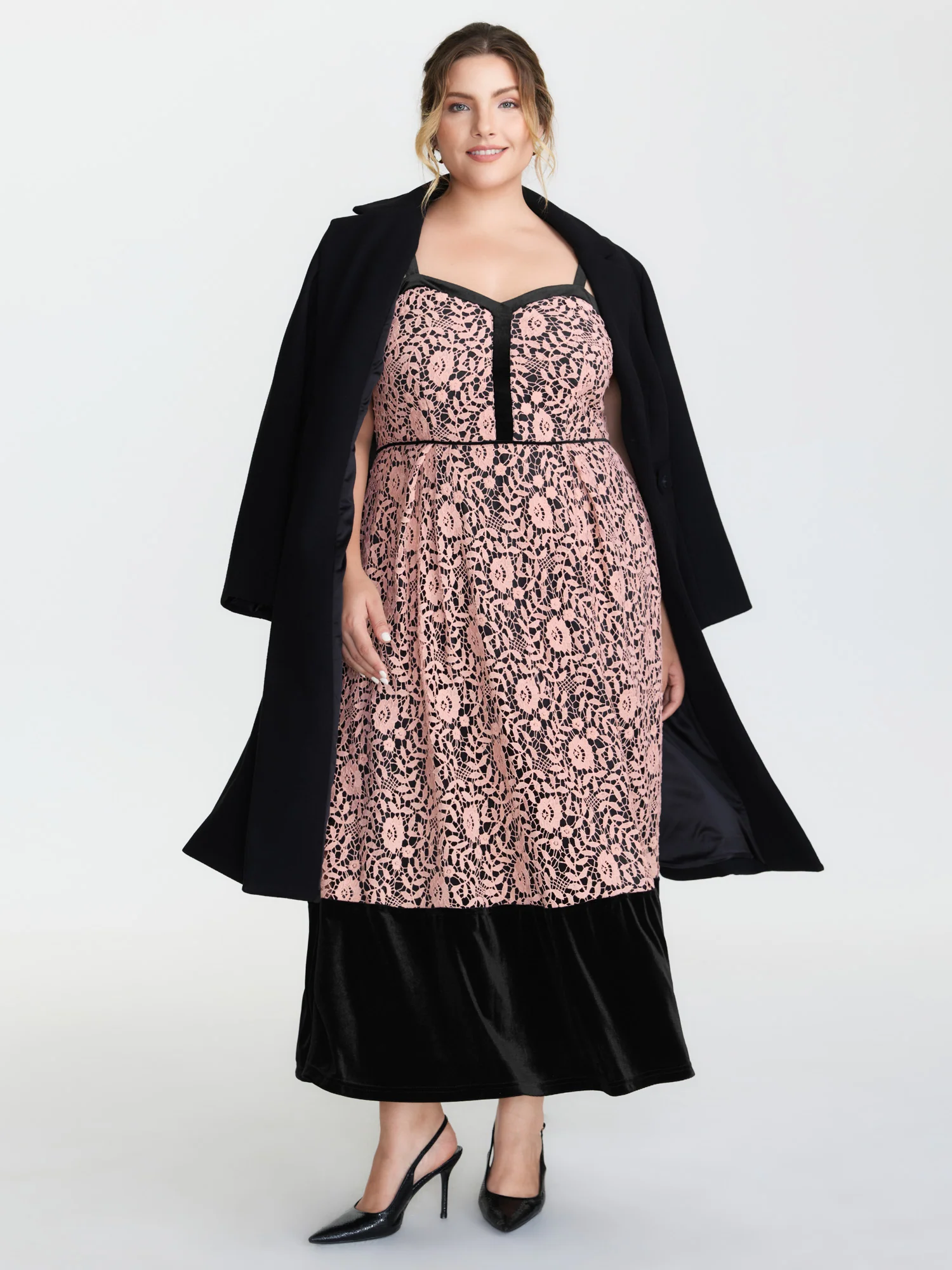 Floral Lace Trim Color Contrast Maxi Dress - Image 3
