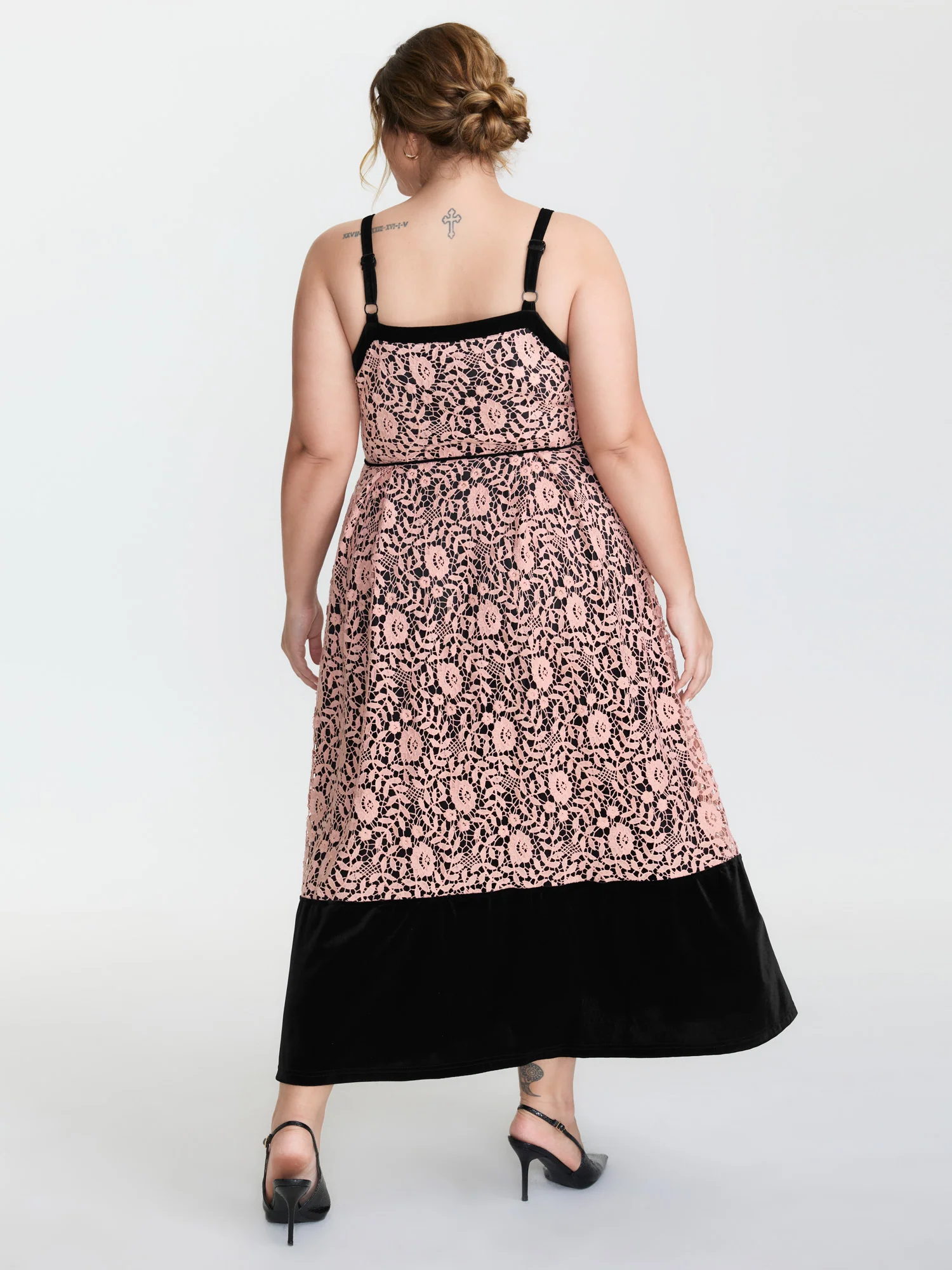Floral Lace Trim Color Contrast Maxi Dress - Image 4