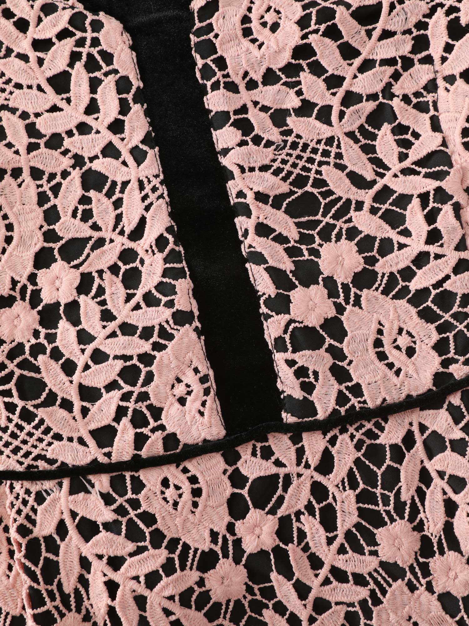 Floral Lace Trim Color Contrast Maxi Dress - Image 6