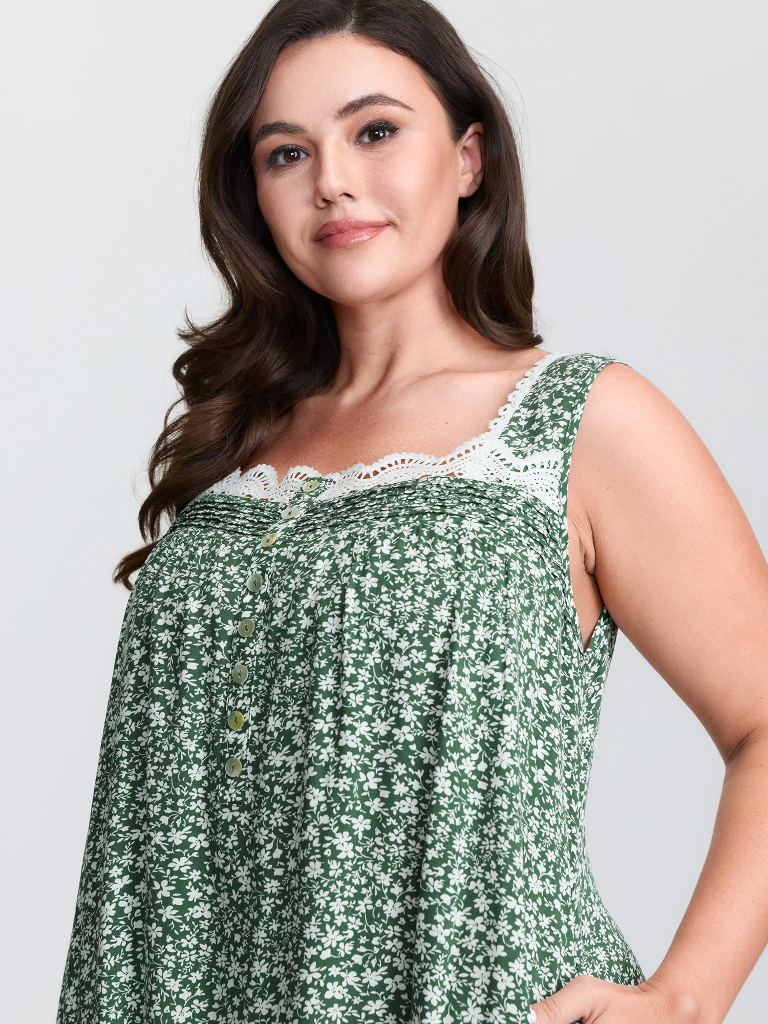 Floral Lace Neckline Wide Straps Lounge Dress - Image 2