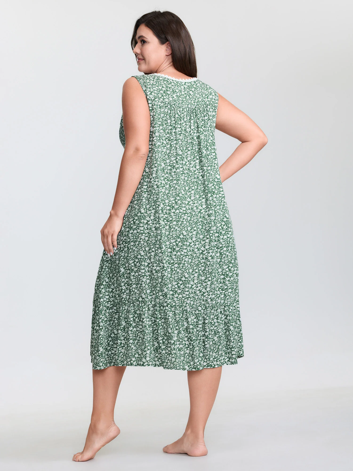 Floral Lace Neckline Wide Straps Lounge Dress - Image 5