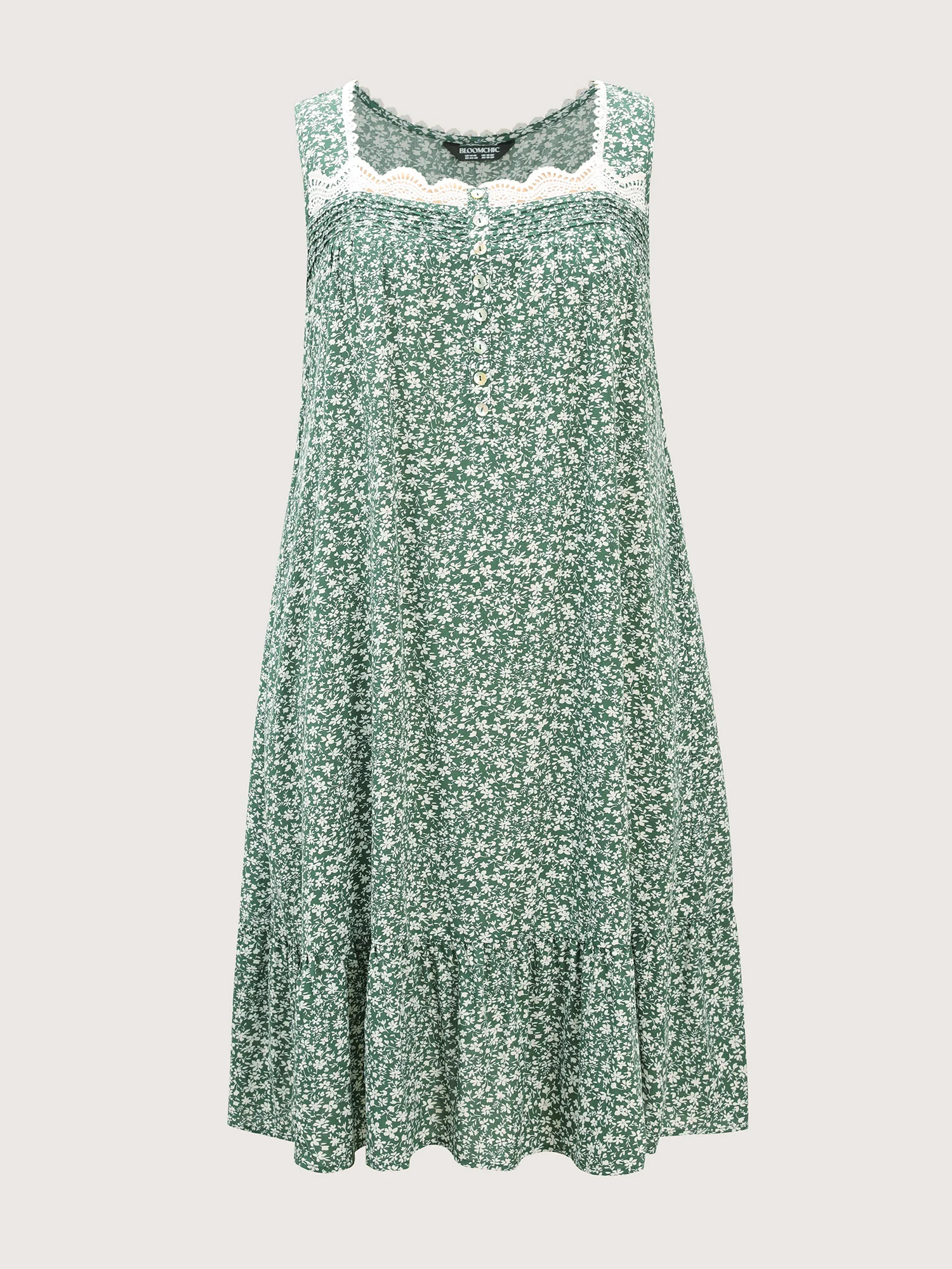 Floral Lace Neckline Wide Straps Lounge Dress - Image 8