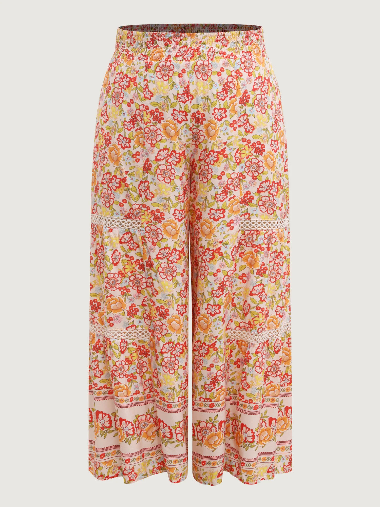 Floral Lace Trim Flowy Wide-Leg Pants - Image 8