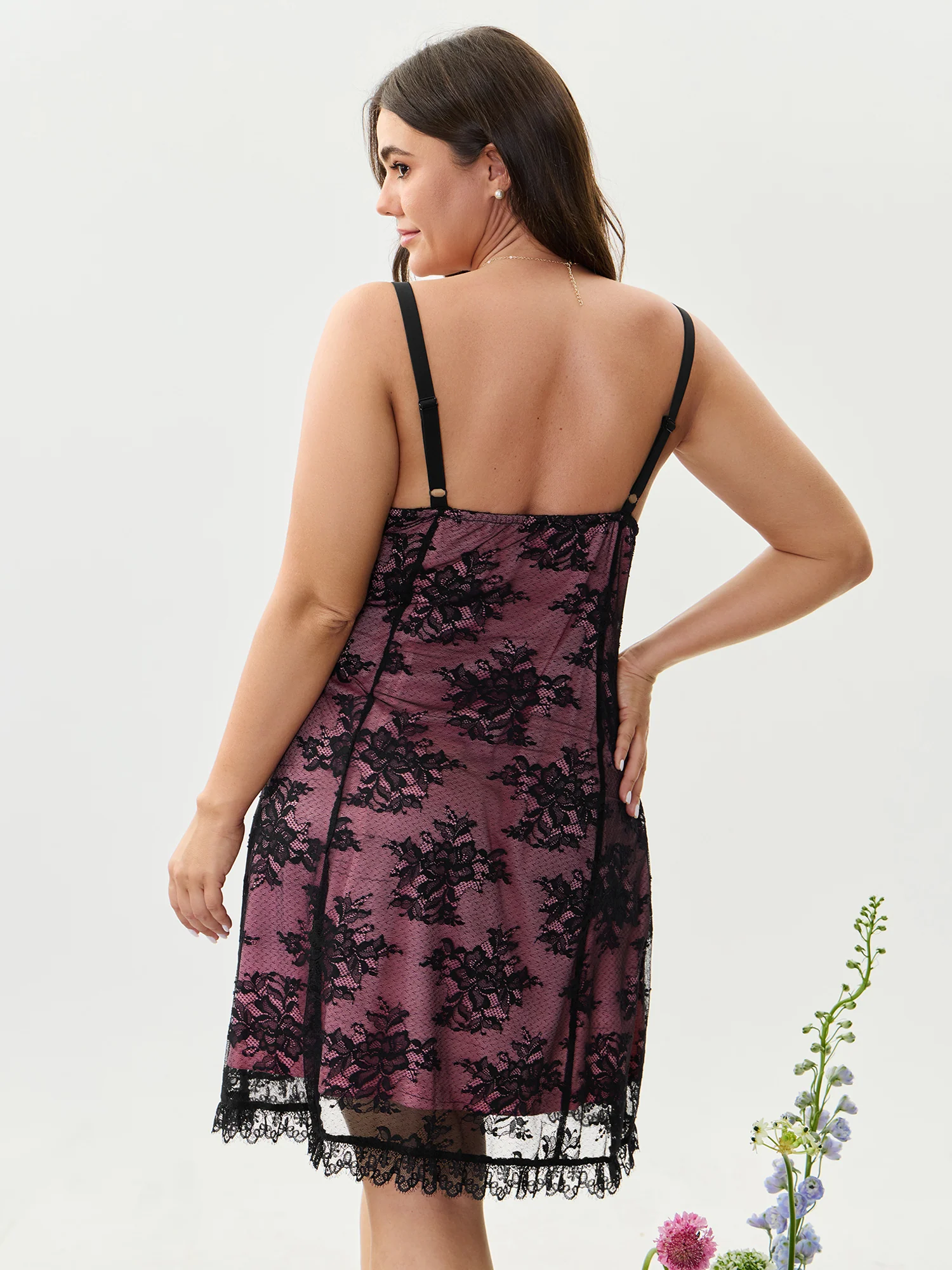 Floral Lace Trim Front-Tie Sleep Dress - Image 4