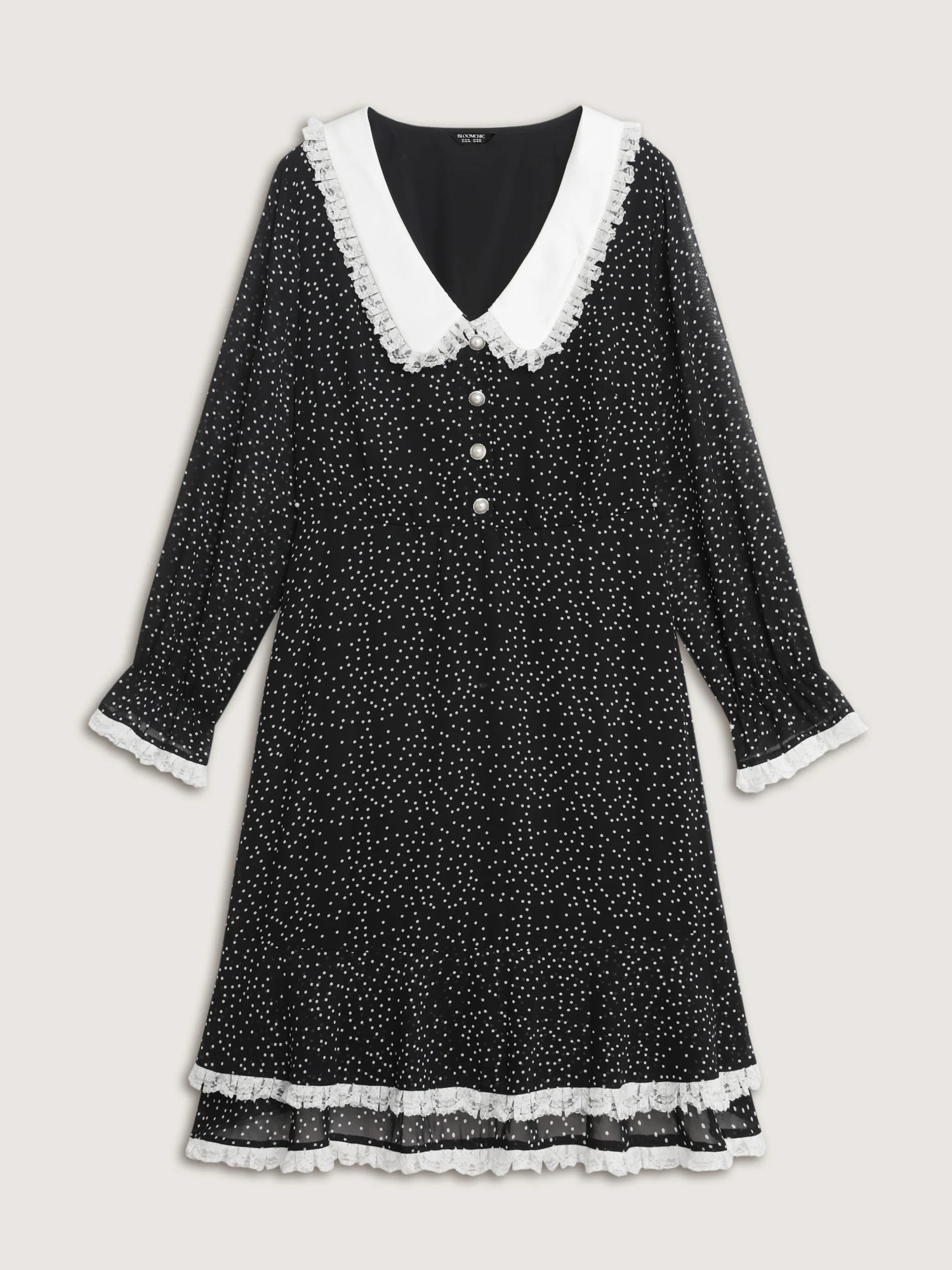 Floral Lace Trim Neckline Ruffled Midi Dress - Image 7