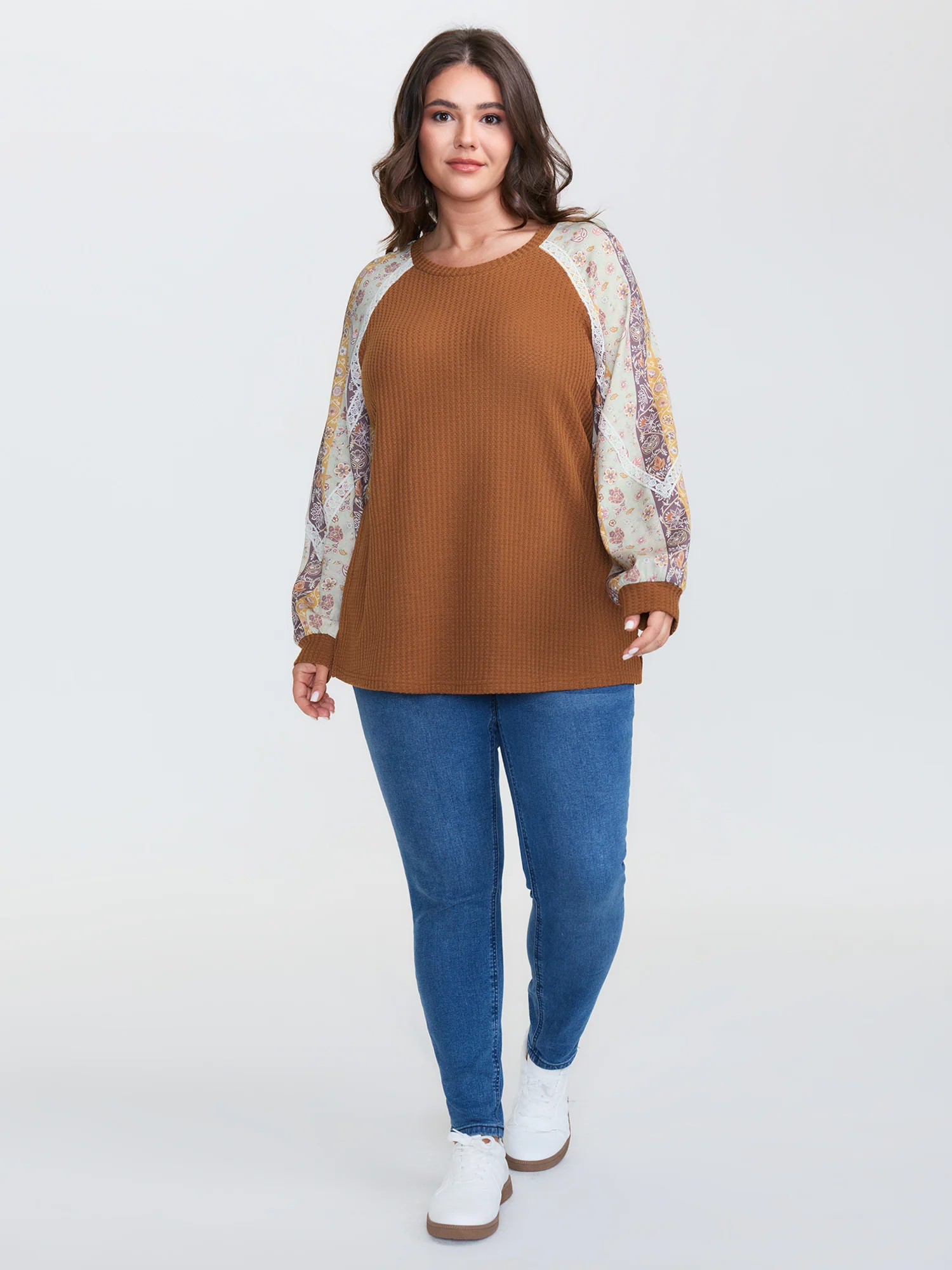 Floral Lace Trim Raglan Sleeve T-Shirt - Image 3