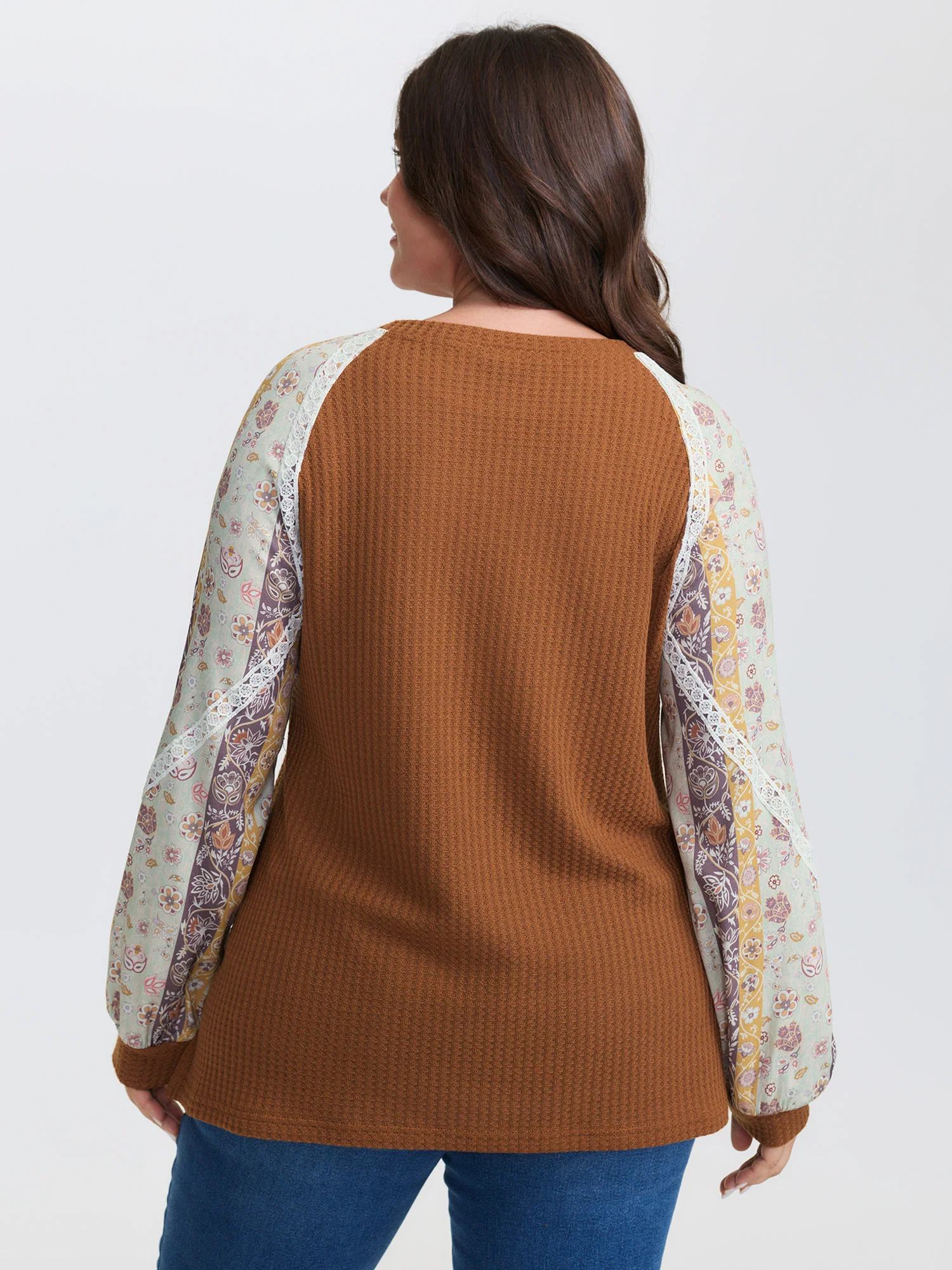 Floral Lace Trim Raglan Sleeve T-Shirt - Image 4