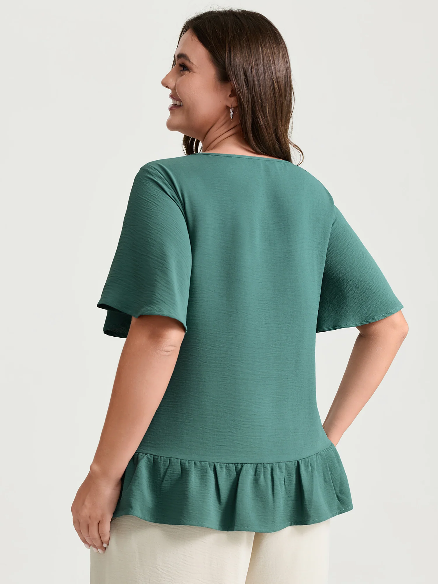 Floral Lace Trim Ruffled Hem Blouse - Image 4