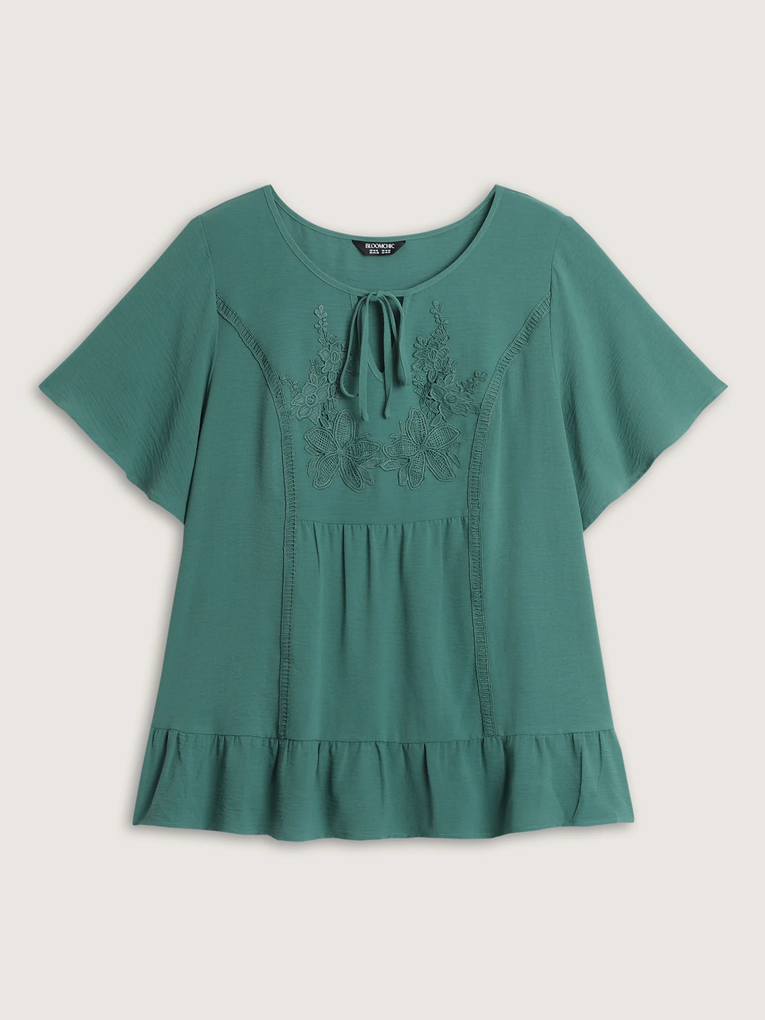 Floral Lace Trim Ruffled Hem Blouse - Image 6