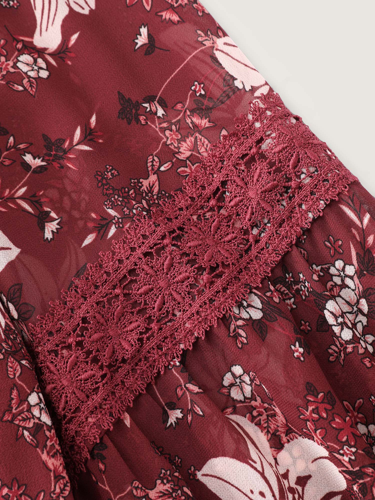 Floral Lace Trim Shirred Waist Midi Dress - Image 7