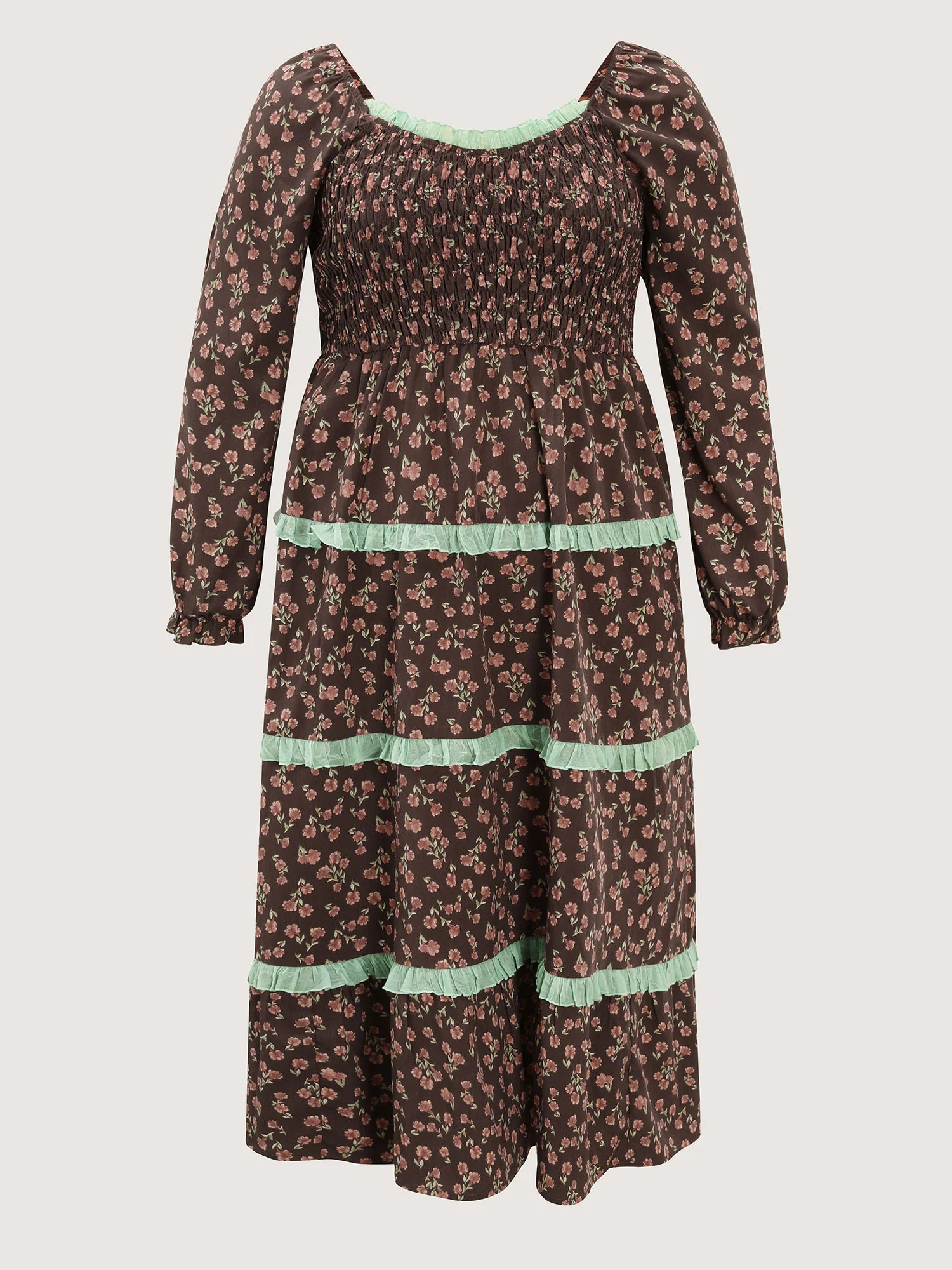 Floral Lace Trim Stretchy Waist Midi Dress - Image 5