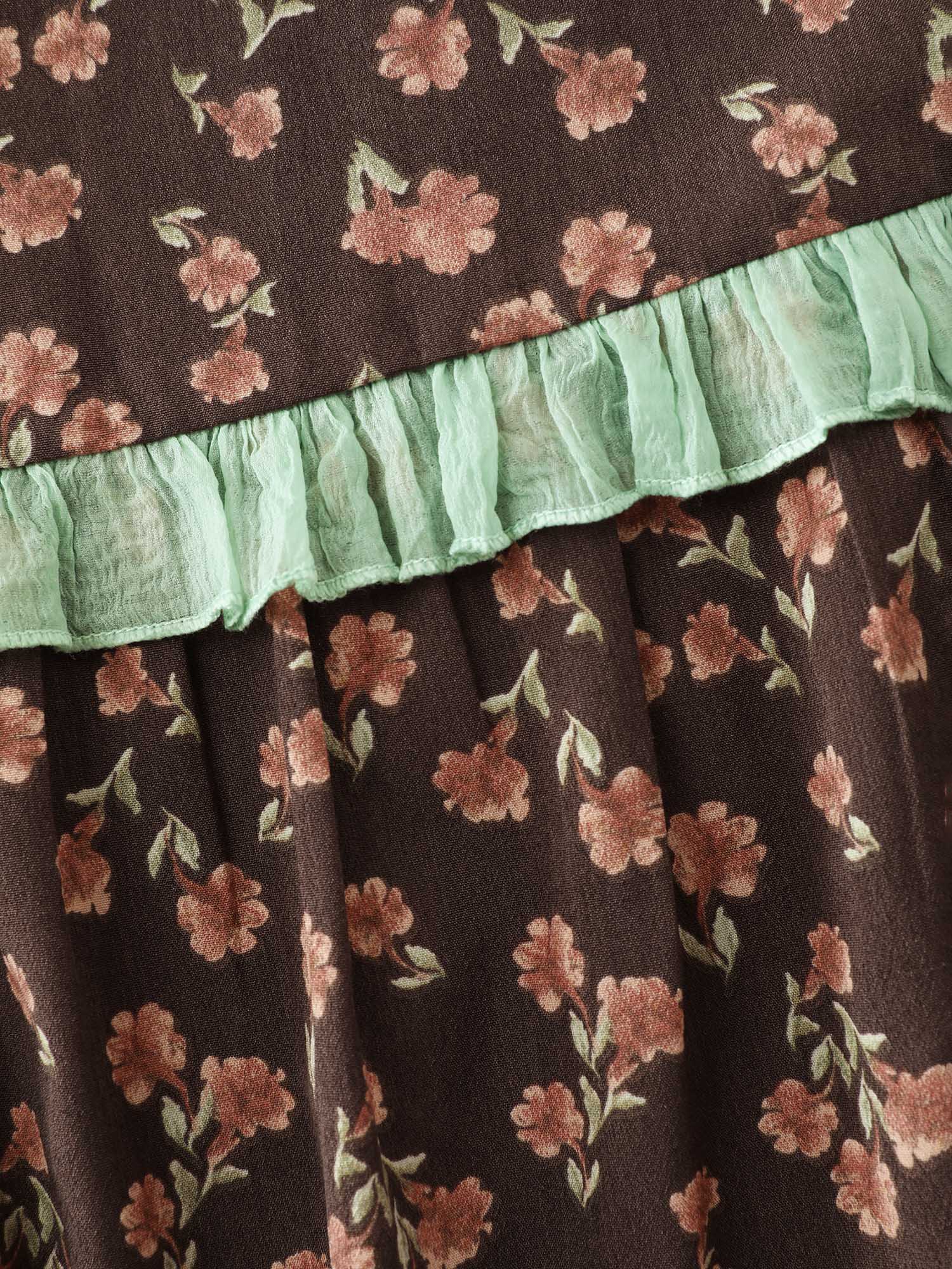 Floral Lace Trim Stretchy Waist Midi Dress - Image 6