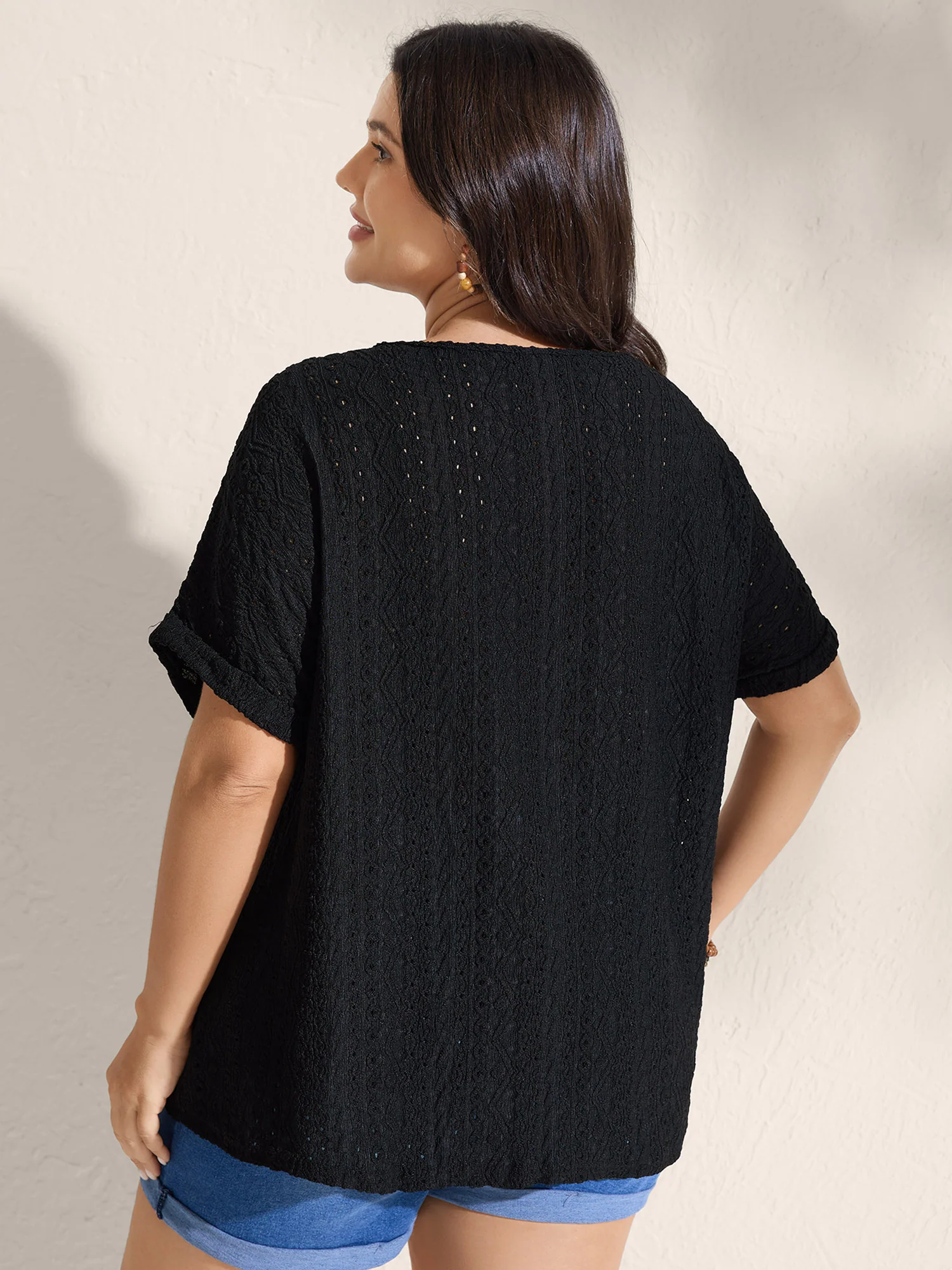Floral Lace Trim Textured T-Shirt - Image 4