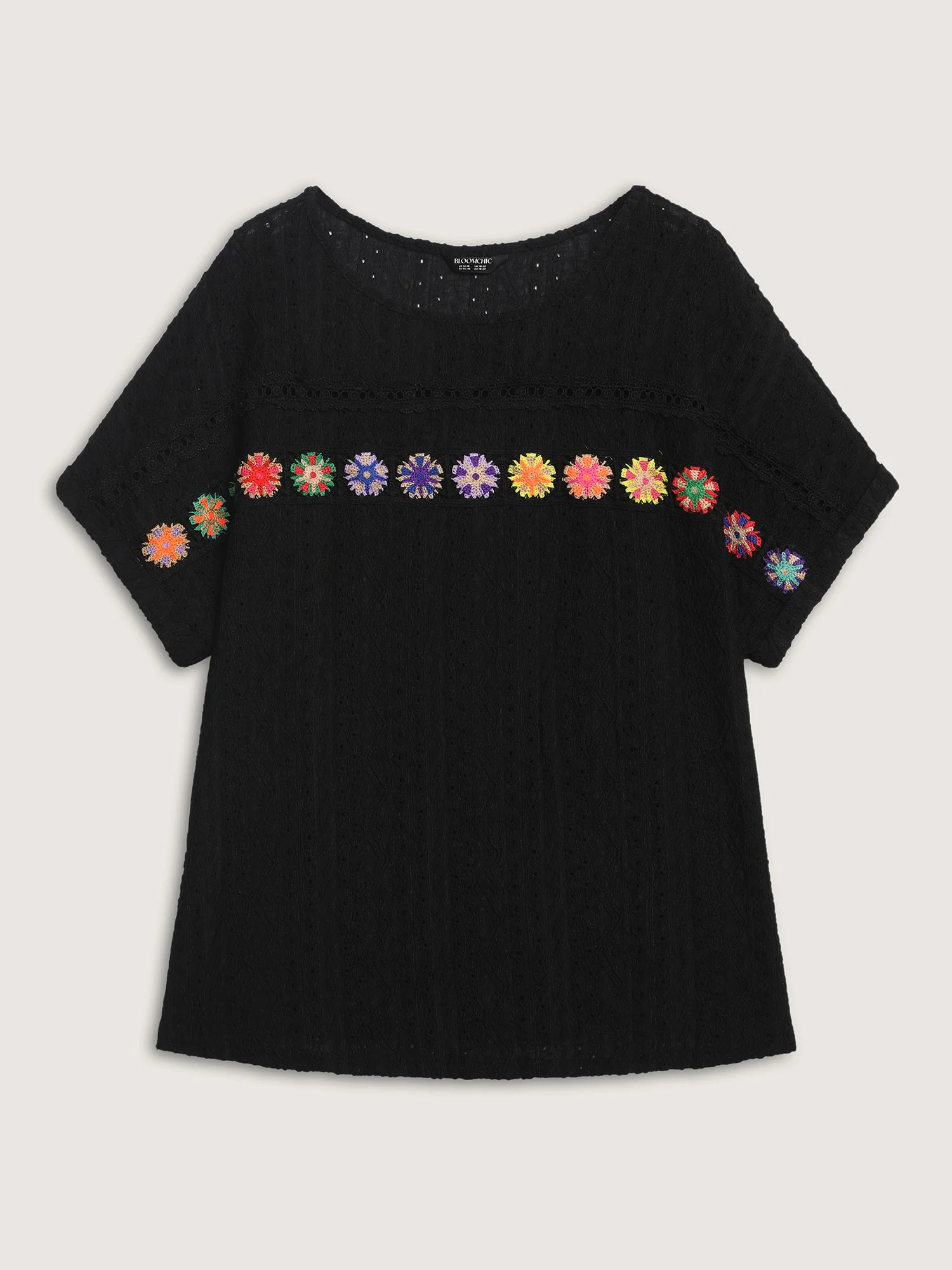 Floral Lace Trim Textured T-Shirt - Image 7