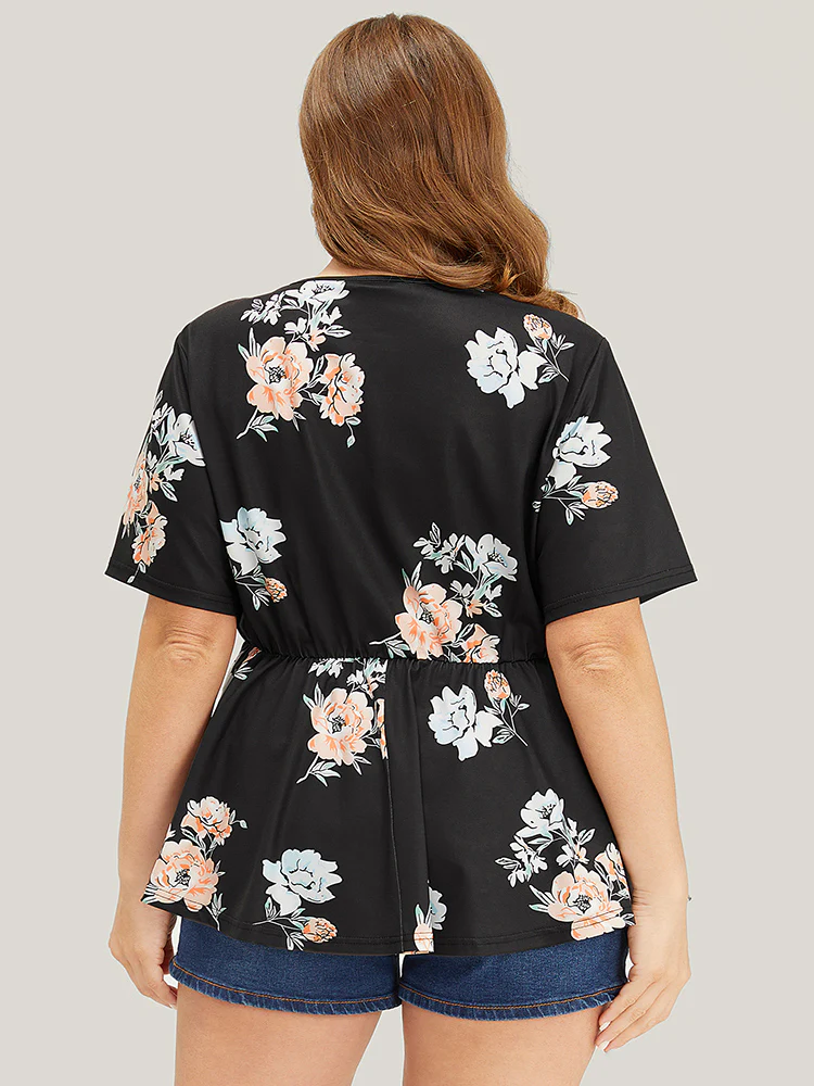 Floral Lace Trim Wrap Ruffle Hem T-shirt - Image 2