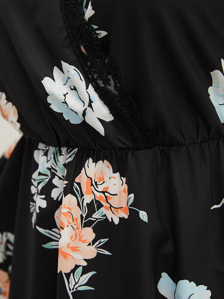 Floral Lace Trim Wrap Ruffle Hem T-shirt - Image 8