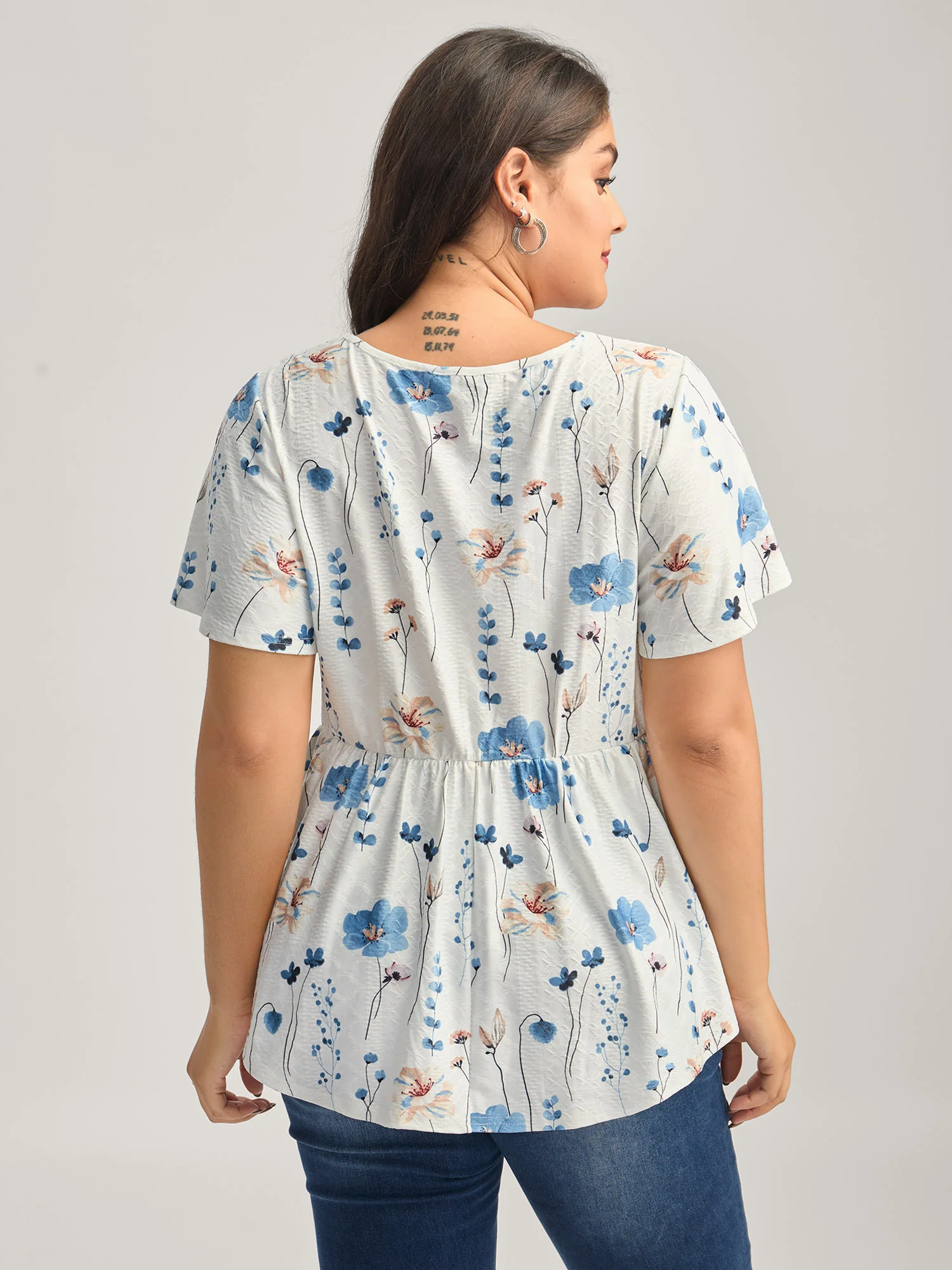 Floral Lace-Trimmed Textured Babydoll Top - Image 4