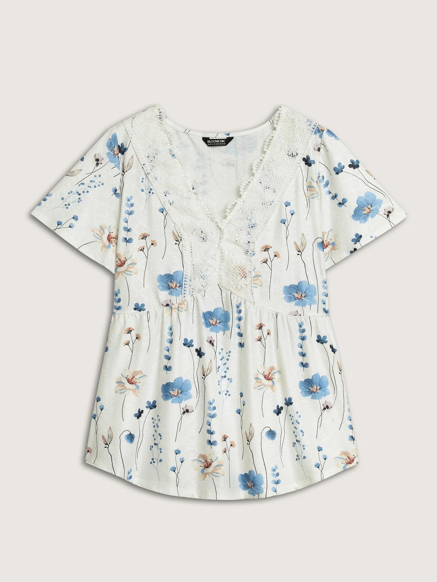 Floral Lace-Trimmed Textured Babydoll Top - Image 7