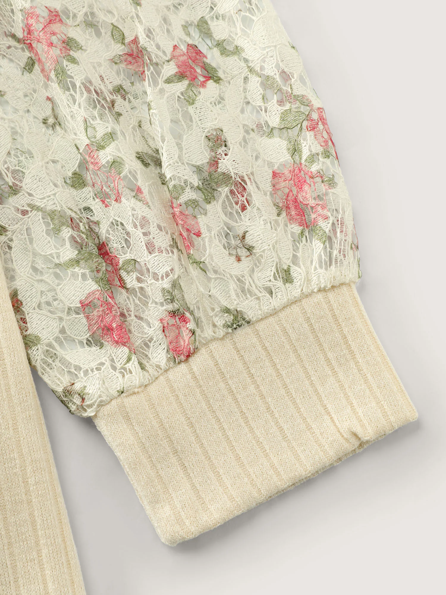 Floral Lace V-Neck Spliced Sweatshirt - Image 6