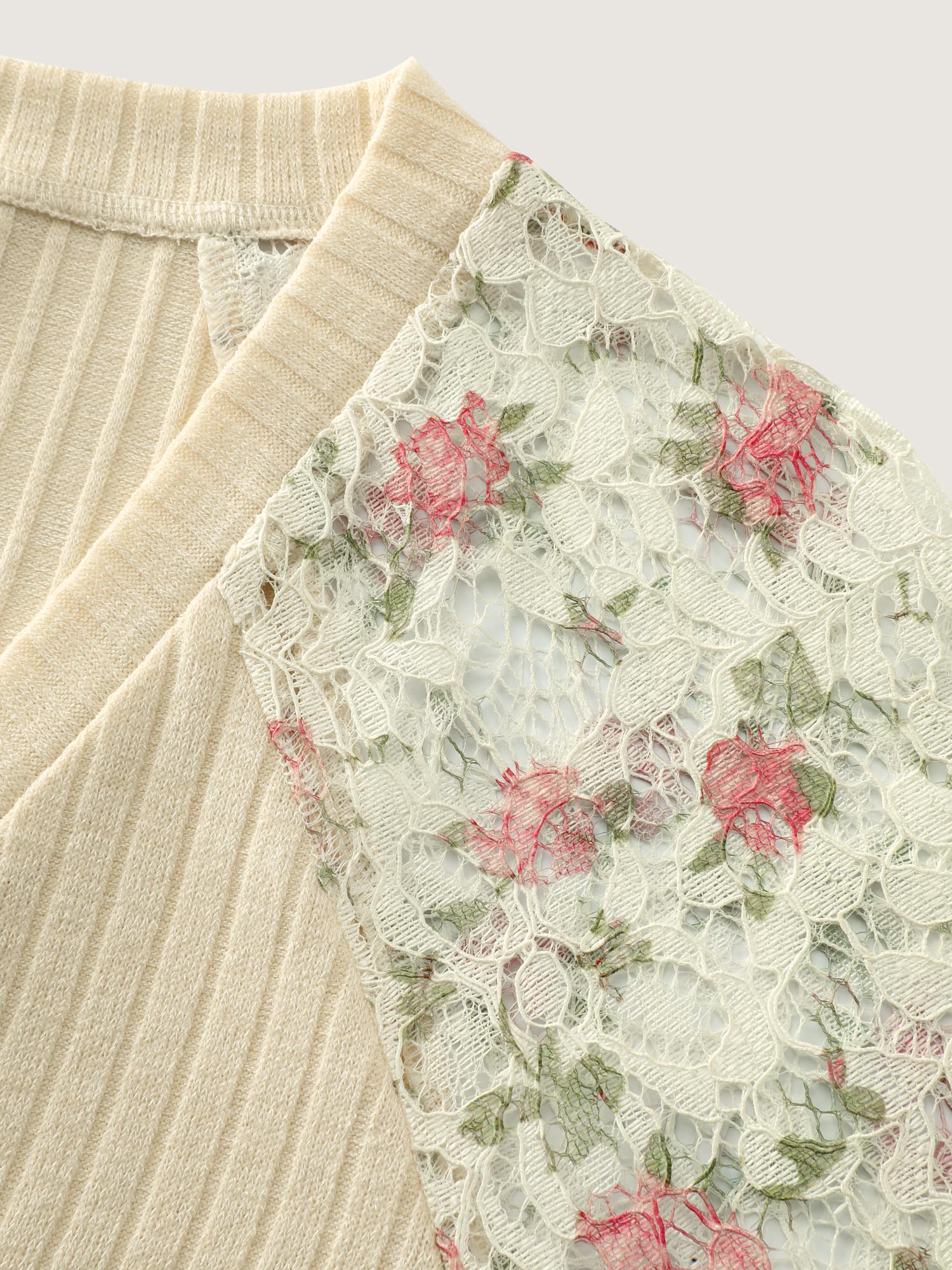 Floral Lace V-Neck Spliced Sweatshirt - Image 7
