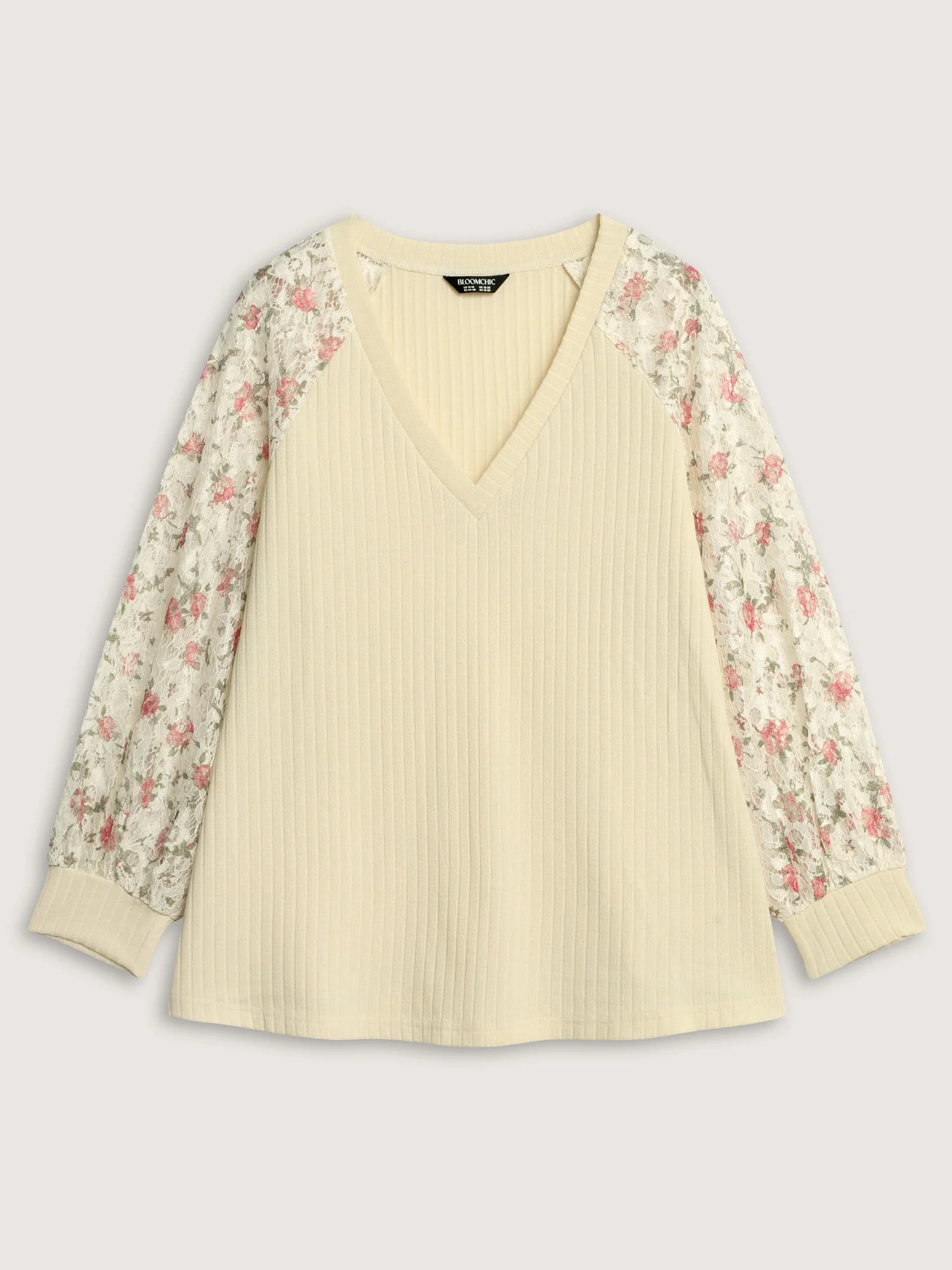 Floral Lace V-Neck Spliced Sweatshirt - Image 8