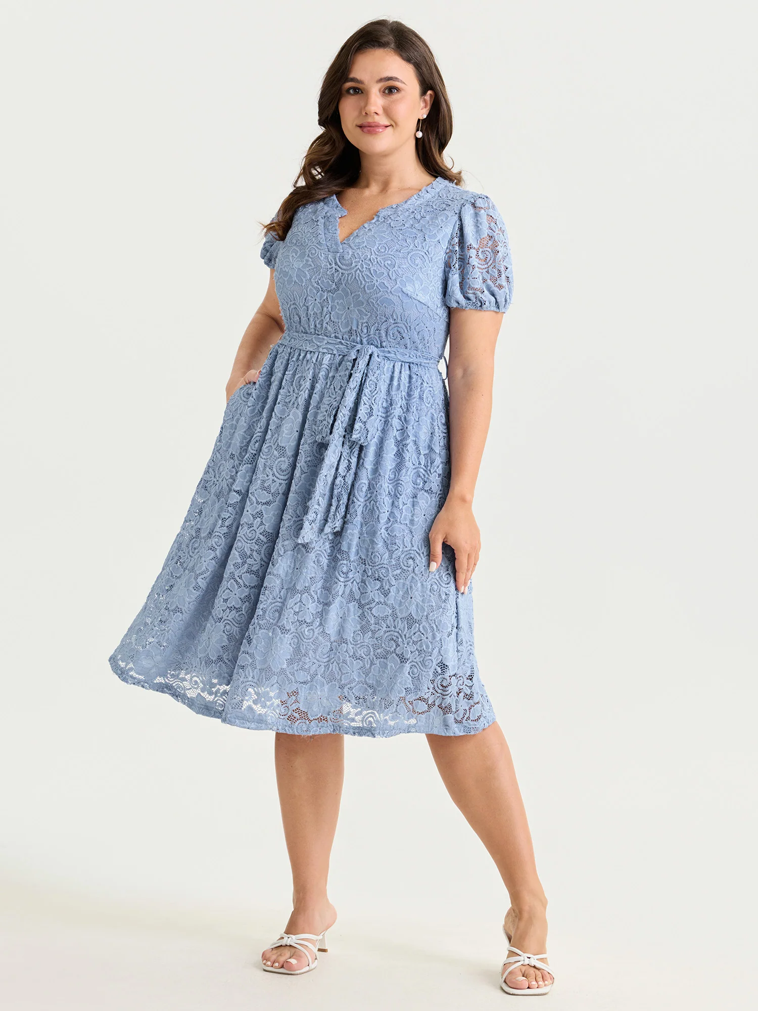 Floral Lace Waist-Tie Flowy Mini Dress - Image 3