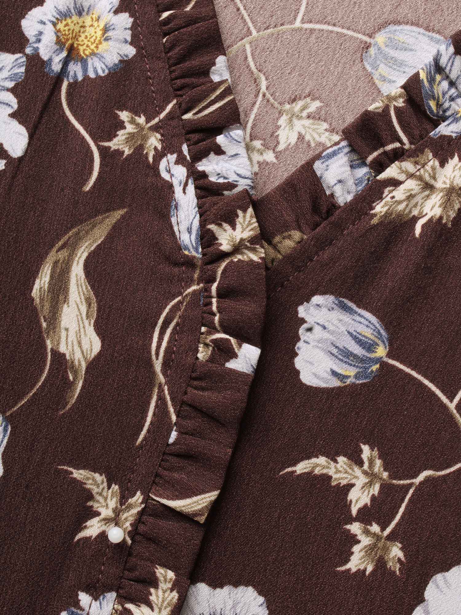 Floral Lantern Sleeve Frill Trim Blouse - Image 6
