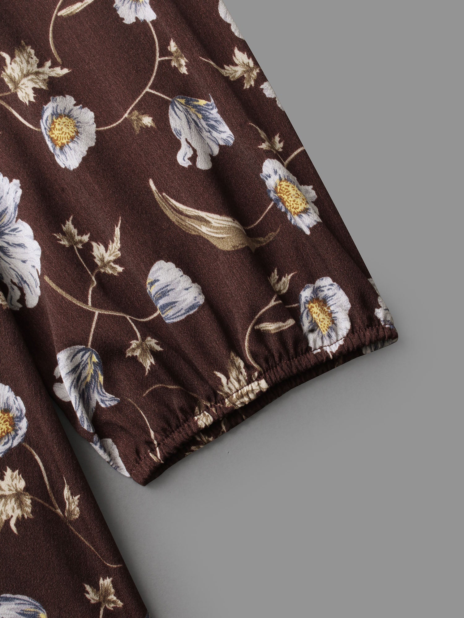 Floral Lantern Sleeve Frill Trim Blouse - Image 7