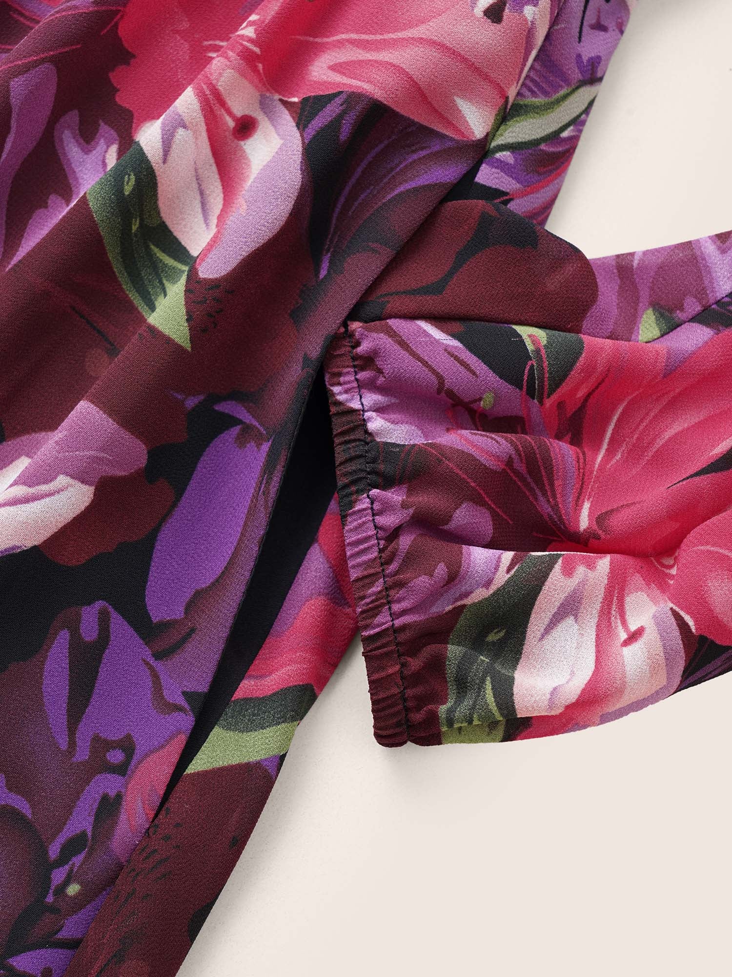 Floral Lantern Sleeve Mesh Elastic Waist Dress - Image 5