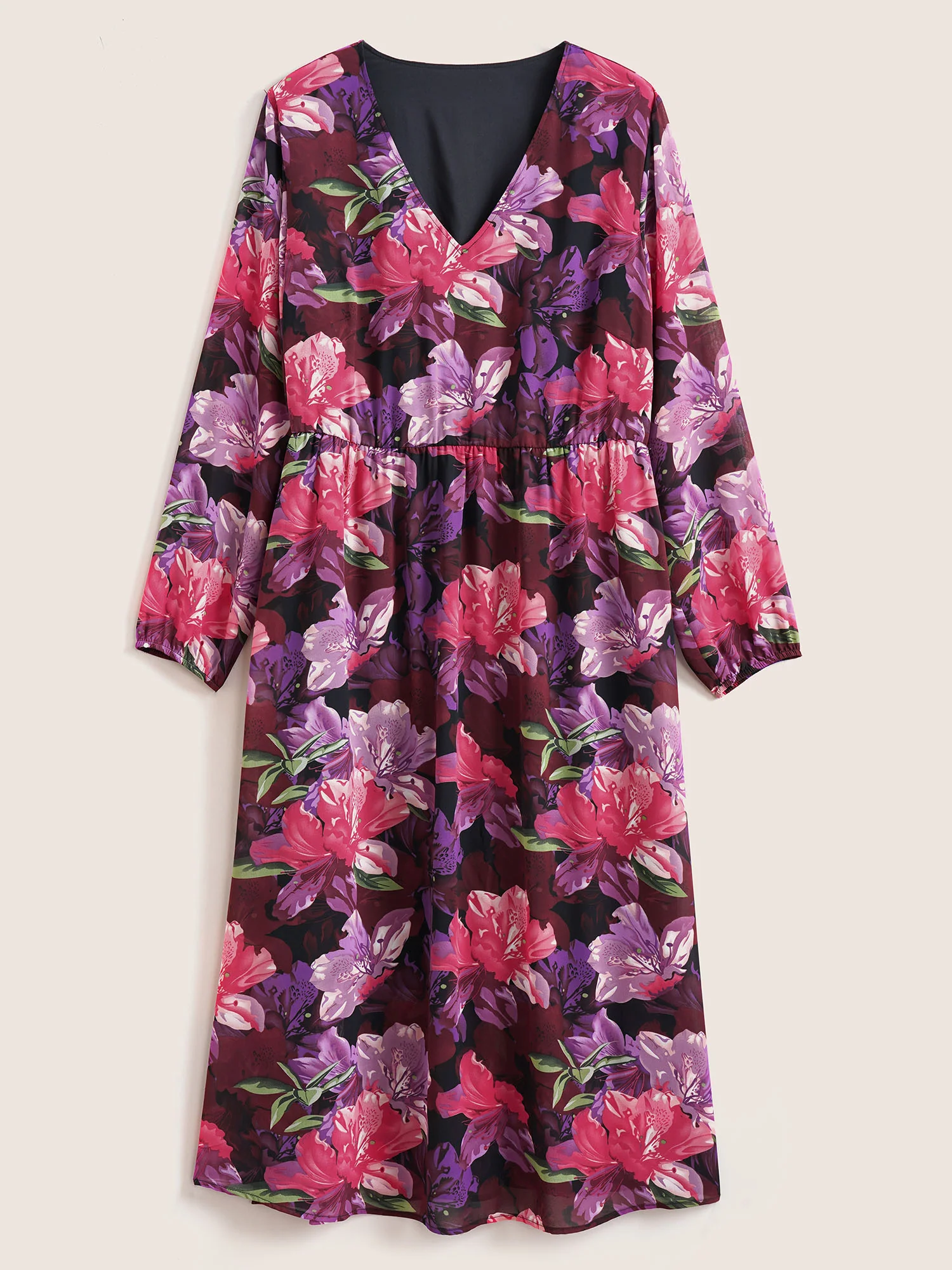 Floral Lantern Sleeve Mesh Elastic Waist Dress - Image 7