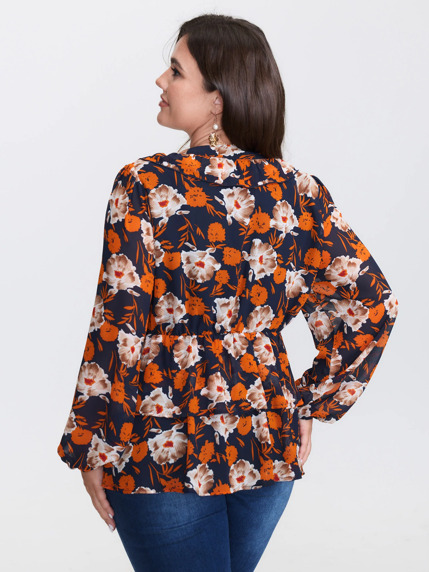 Floral Layered Hem Stretchy Waist Blouse - Image 4