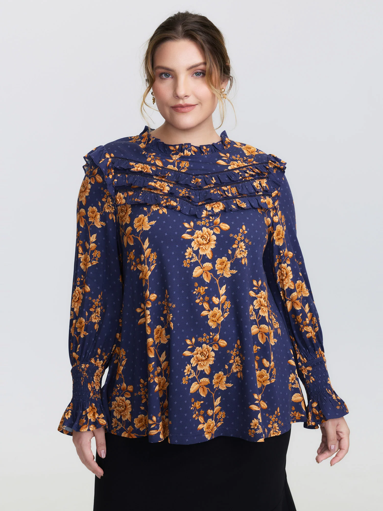 Floral Layered Ruffled Neckline Blouse - Image 2