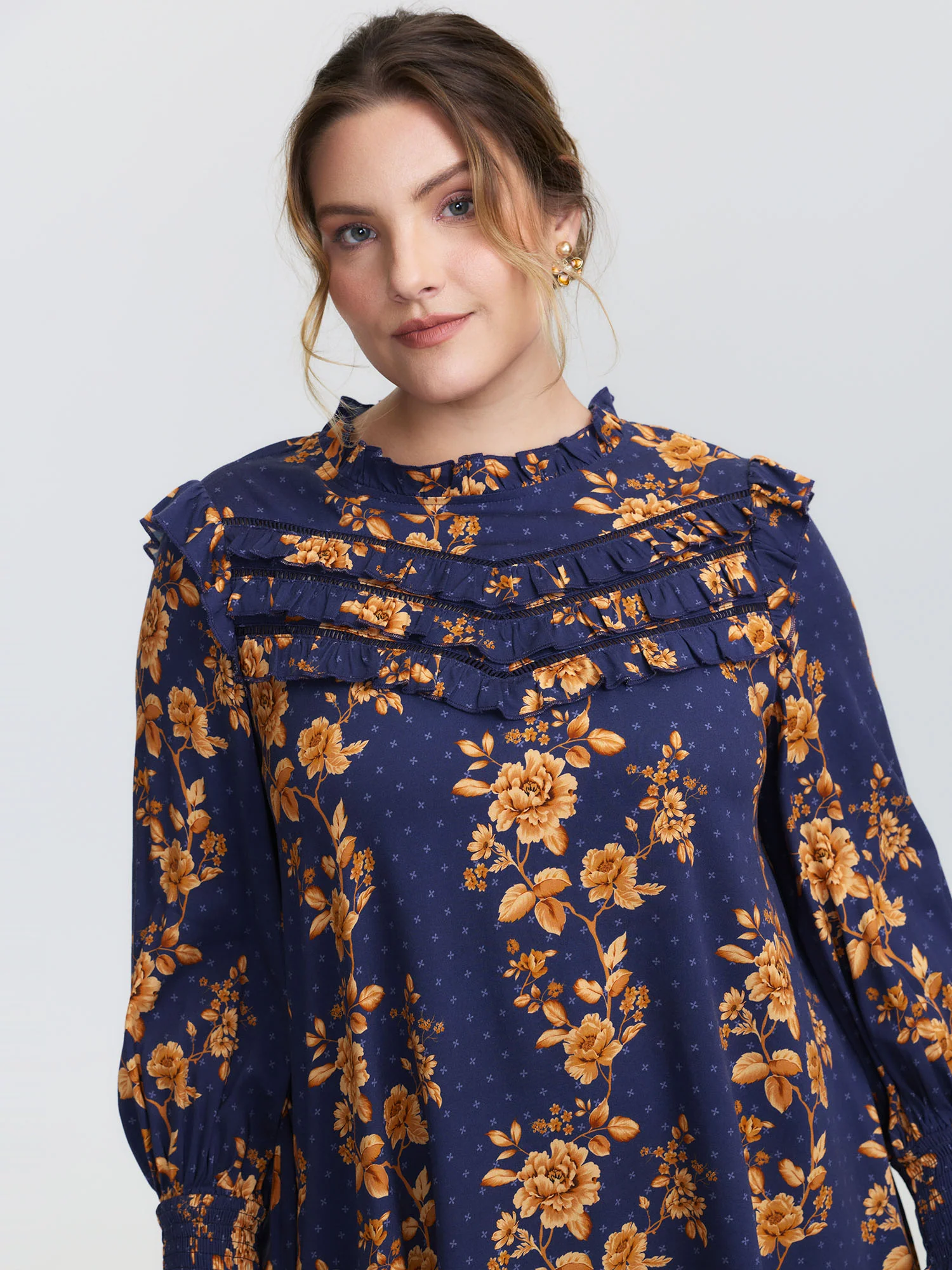 Floral Layered Ruffled Neckline Blouse - Image 3