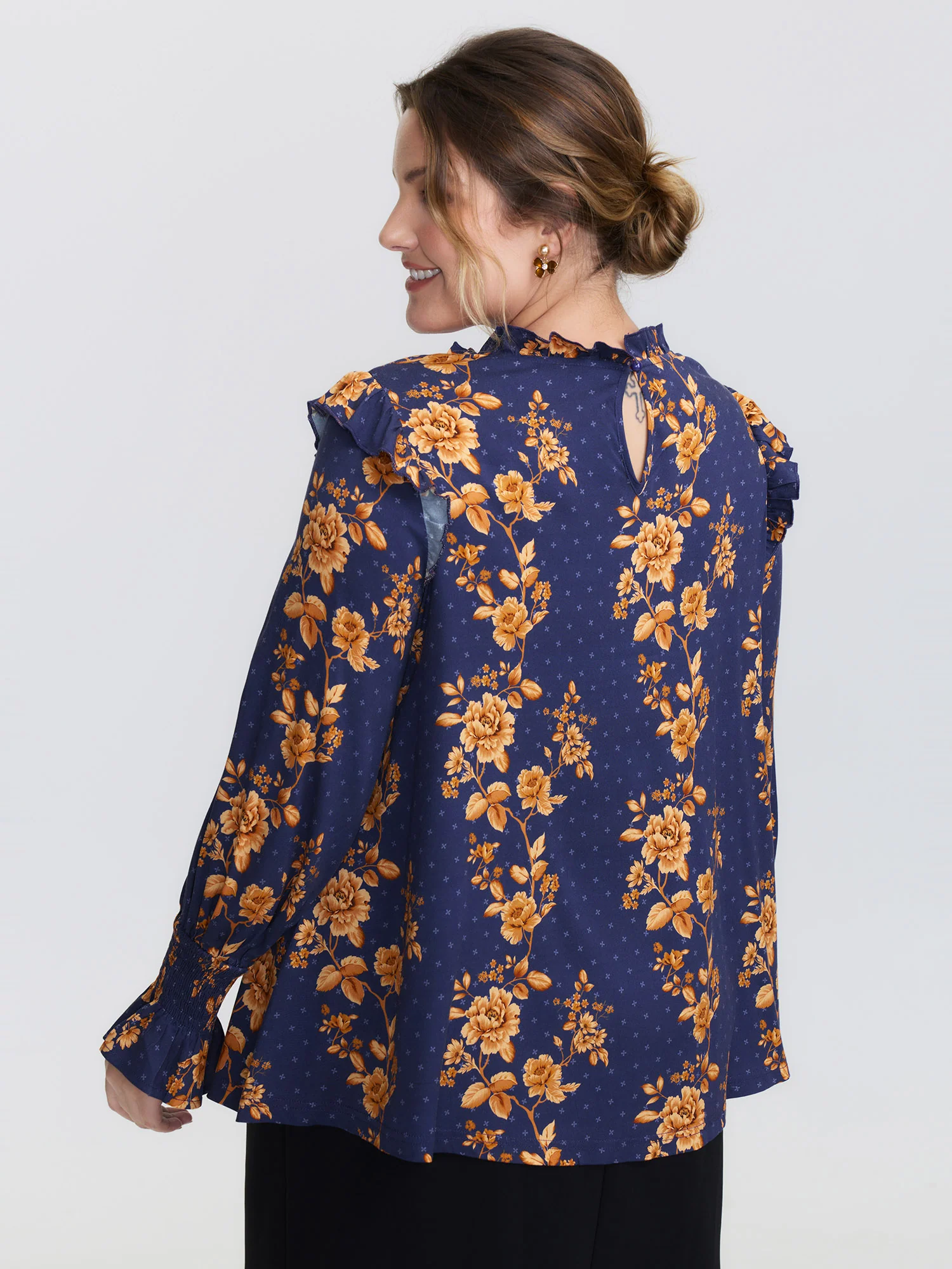 Floral Layered Ruffled Neckline Blouse - Image 4
