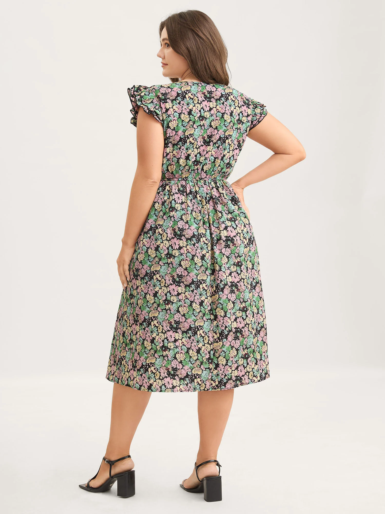 Floral Layered Ruffled Sleeve Midi Dress - Image 4