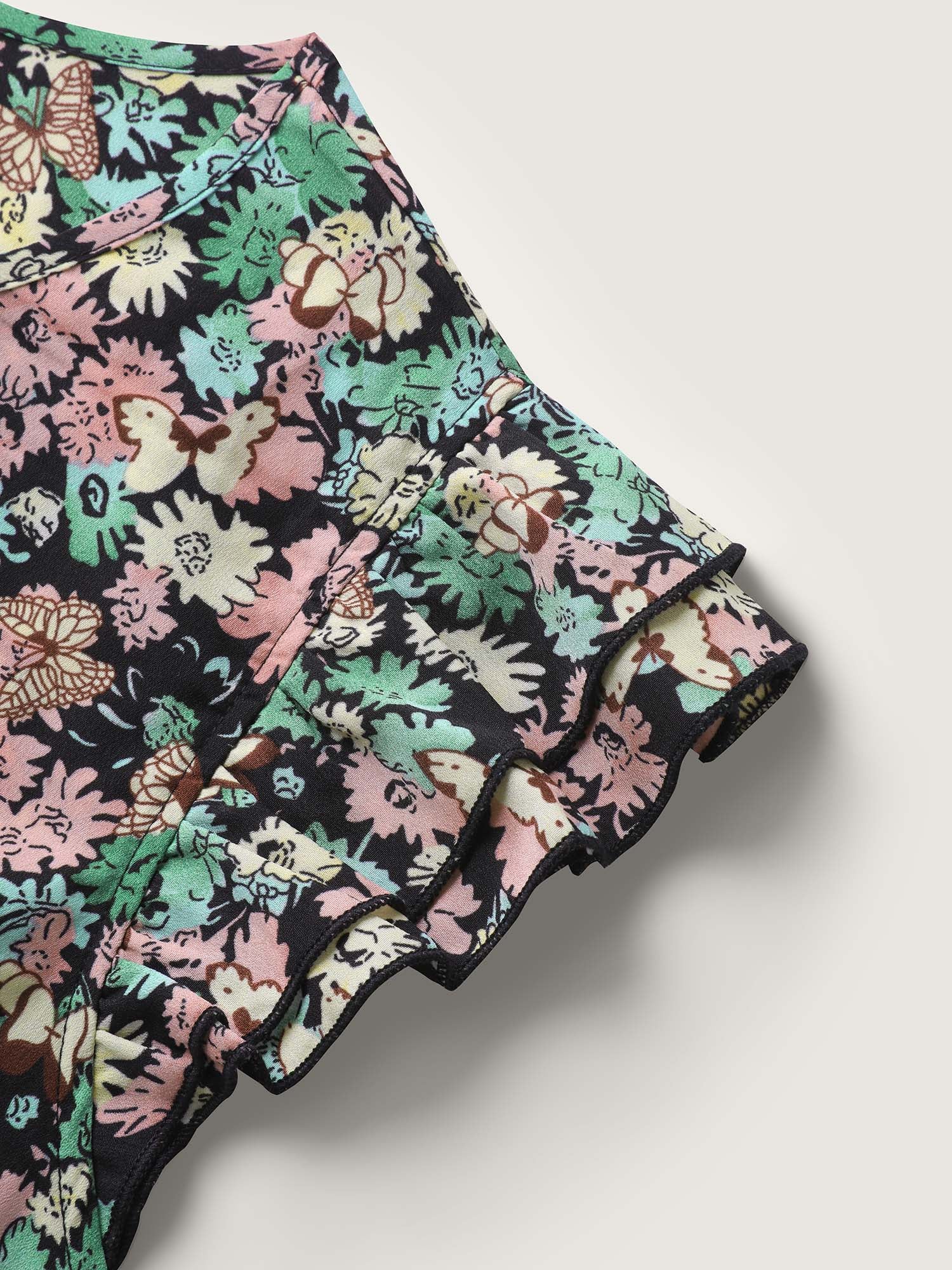Floral Layered Ruffled Sleeve Midi Dress - Image 5
