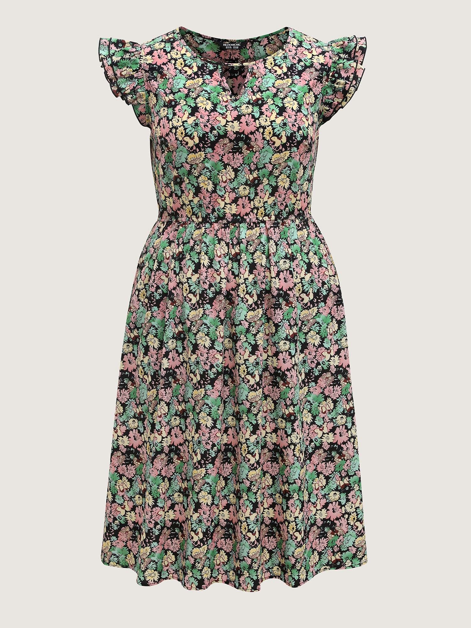 Floral Layered Ruffled Sleeve Midi Dress - Image 7