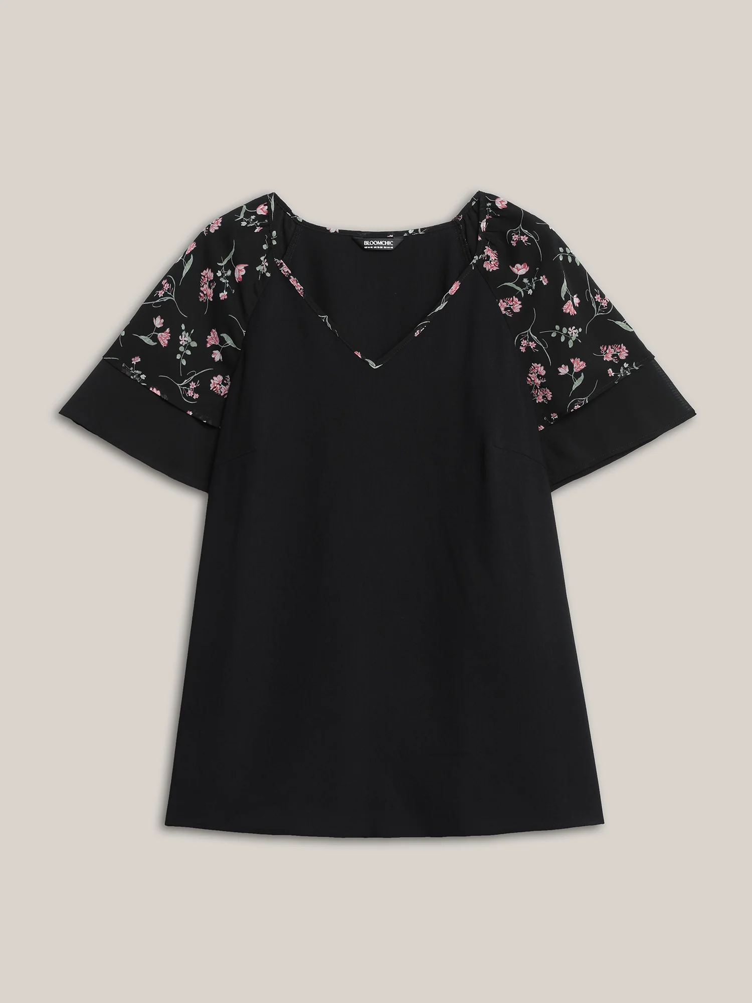 Floral Layered Sleeve Solid Blouse - Image 5