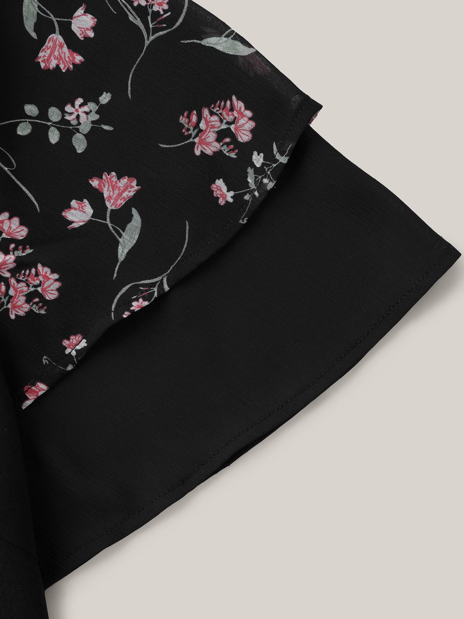 Floral Layered Sleeve Solid Blouse - Image 7