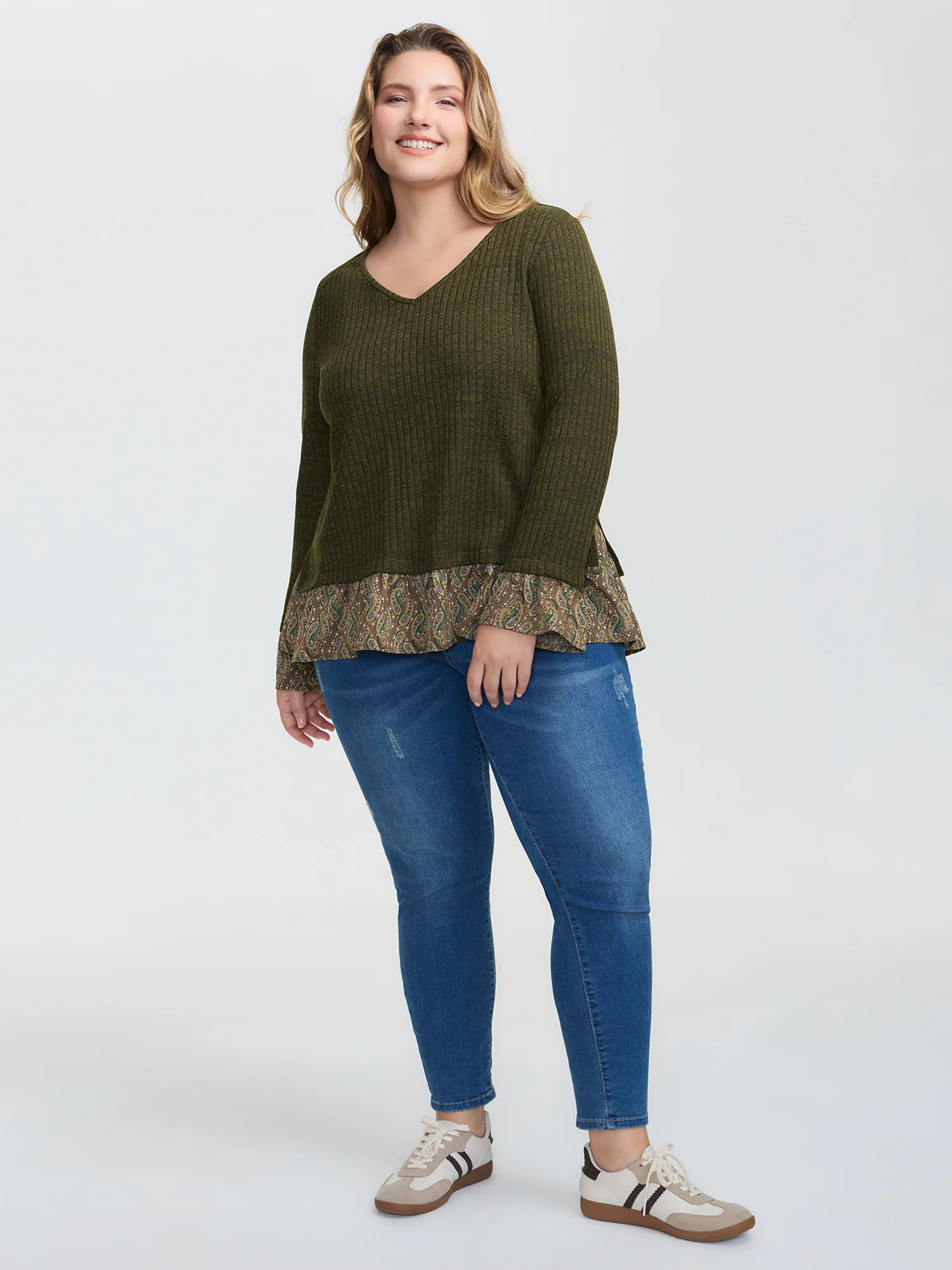 Floral Layered Slit Button Detail T-Shirt - Image 3